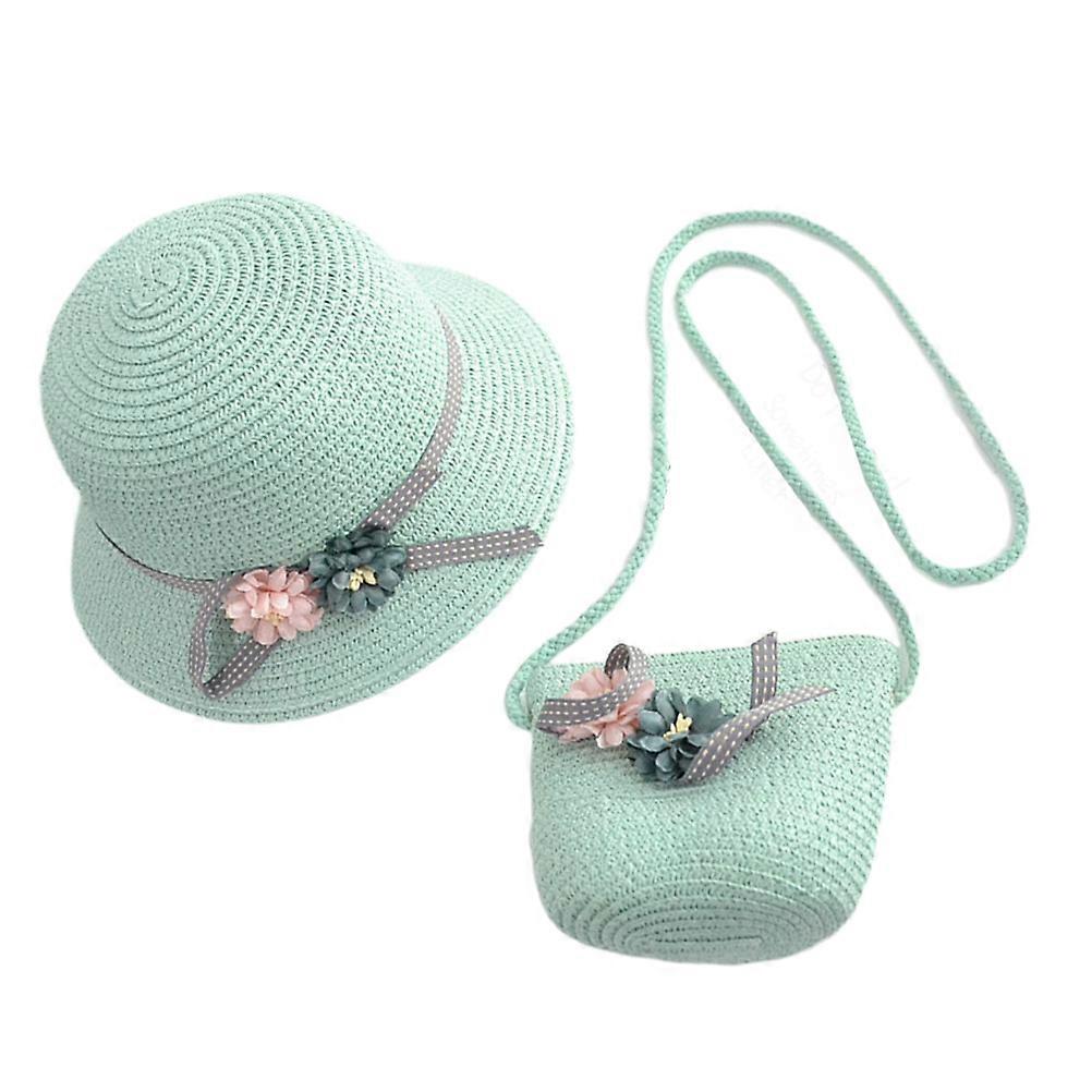Adorable Handmade Light Hat and Crossbody Bag Set for Summer Beach Essentials, Green