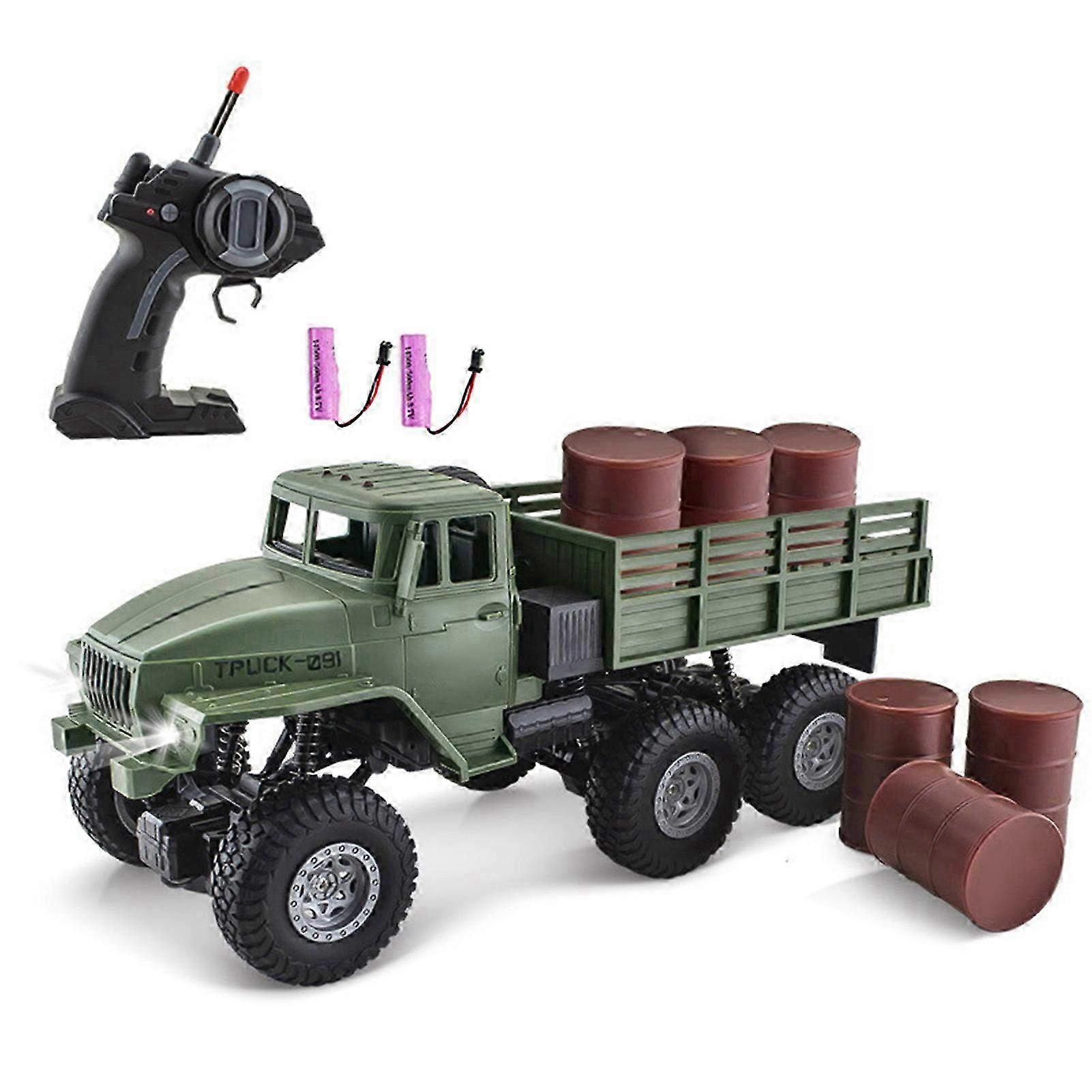 1/16 Scale Remote Control Military Truck with LED Light - Off-Road 6WD Carrier Vehicle for Kids & Adults - Comes with 2 Batteries