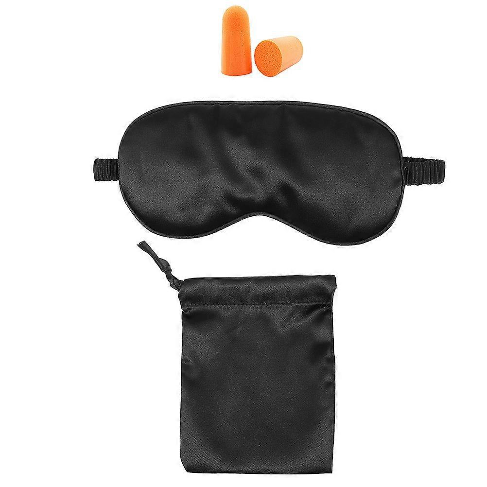 Satin Black Sleeping Mask Kit With Ear Plugs For Comfort During Sleeping And Travel Featuring Luxurious Feel 1 Set