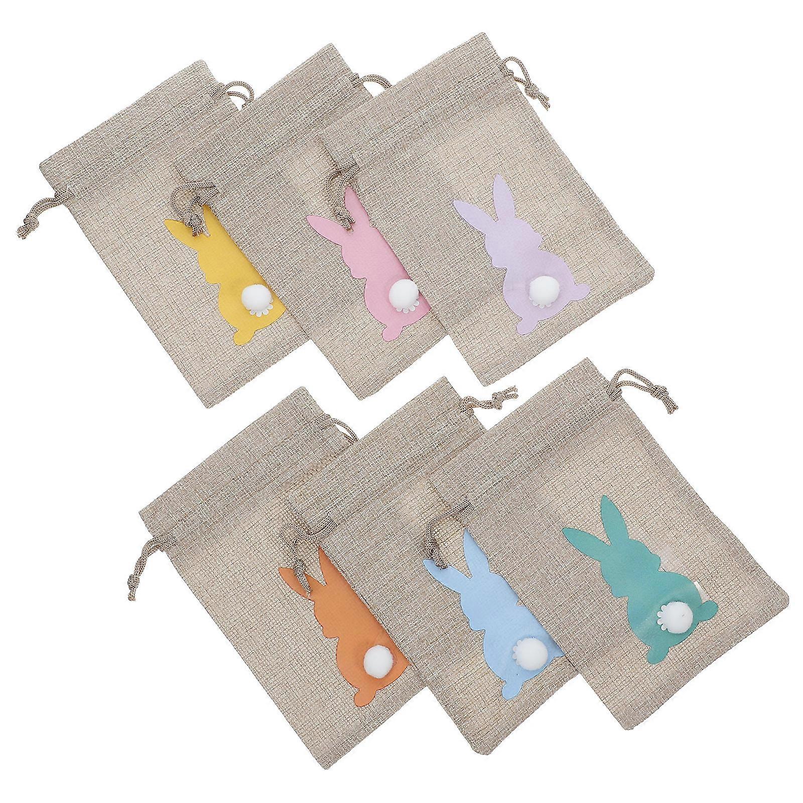 Easter Bunny Drawstring Bags Made from Sturdy Burlap for Candy and Presents 6pcs Multi Color Small Size