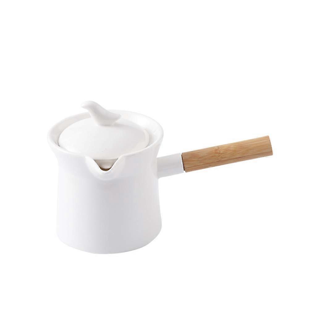 Enamel Milk Pan, NonStick Ceramic Milk Pan, Wooden Handle, Casseroles with Spout and Lid, Size (300ml, 500ml, 750ml) (500ml) 500 ml