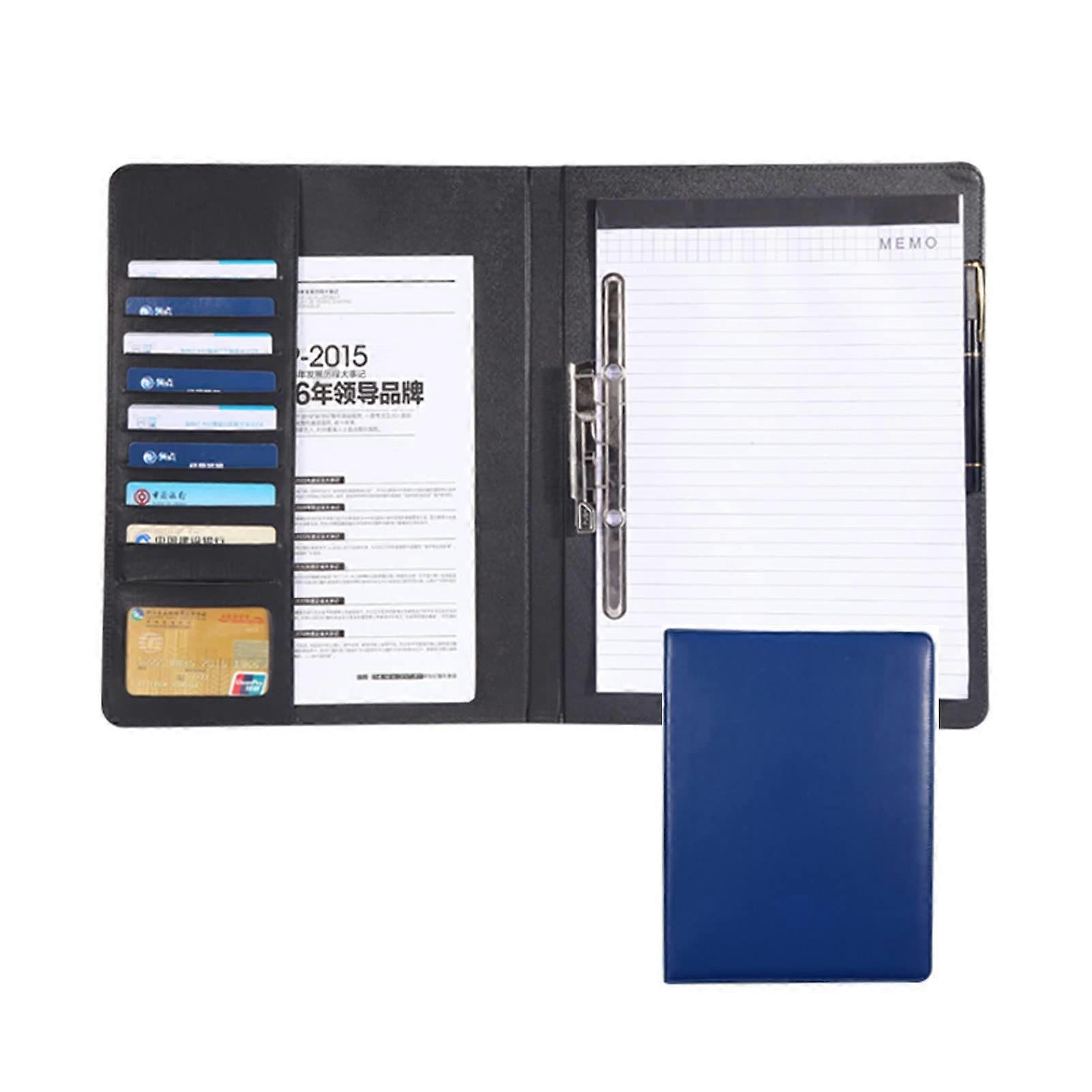 Writing Case Conference Folder A4 Leather Document Organizer Business Briefcase Messenger Bag for Men and Women in Blue