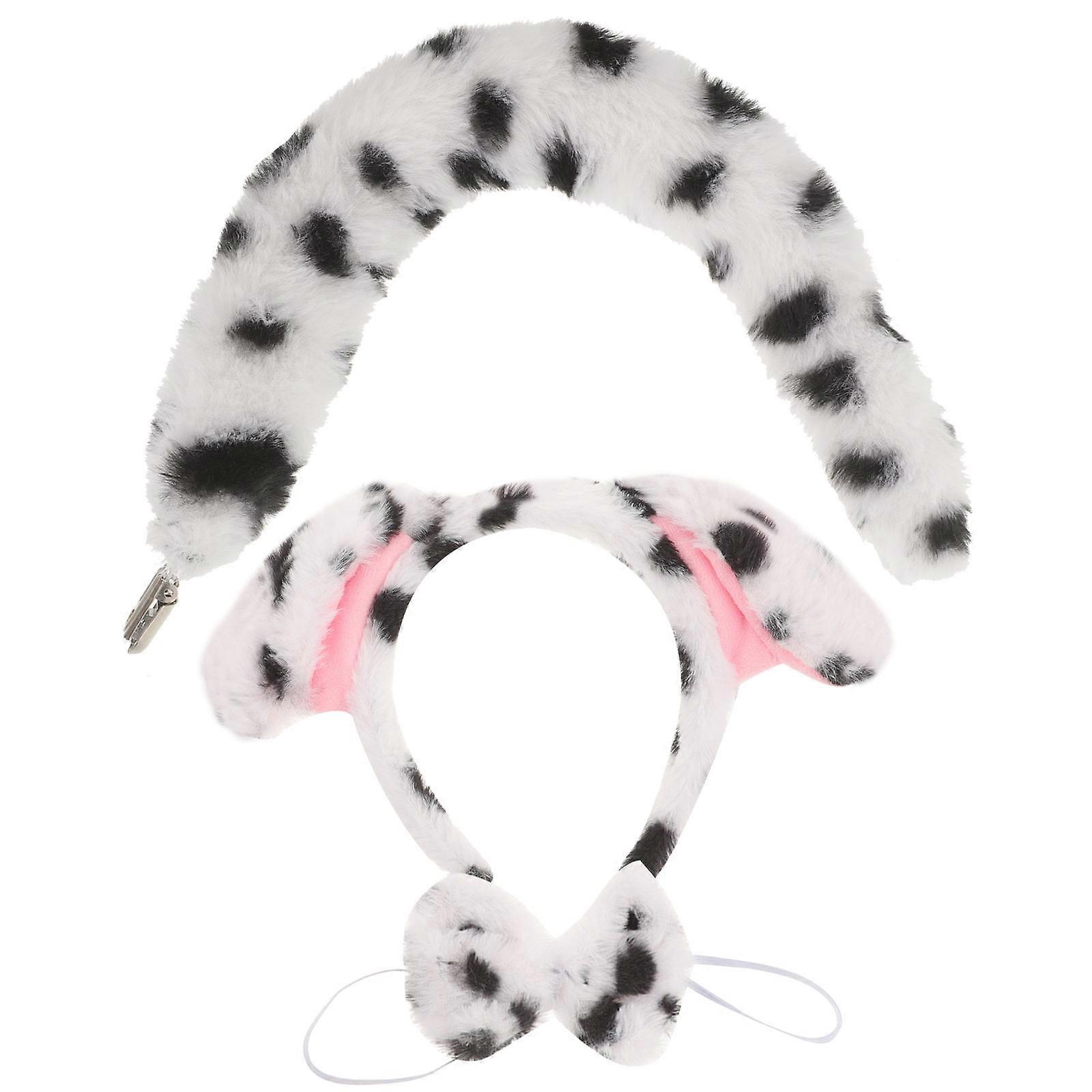 White Plush Dog Ear Headband Set with Bowtie and Tail for Decorative Use and Costume Parties