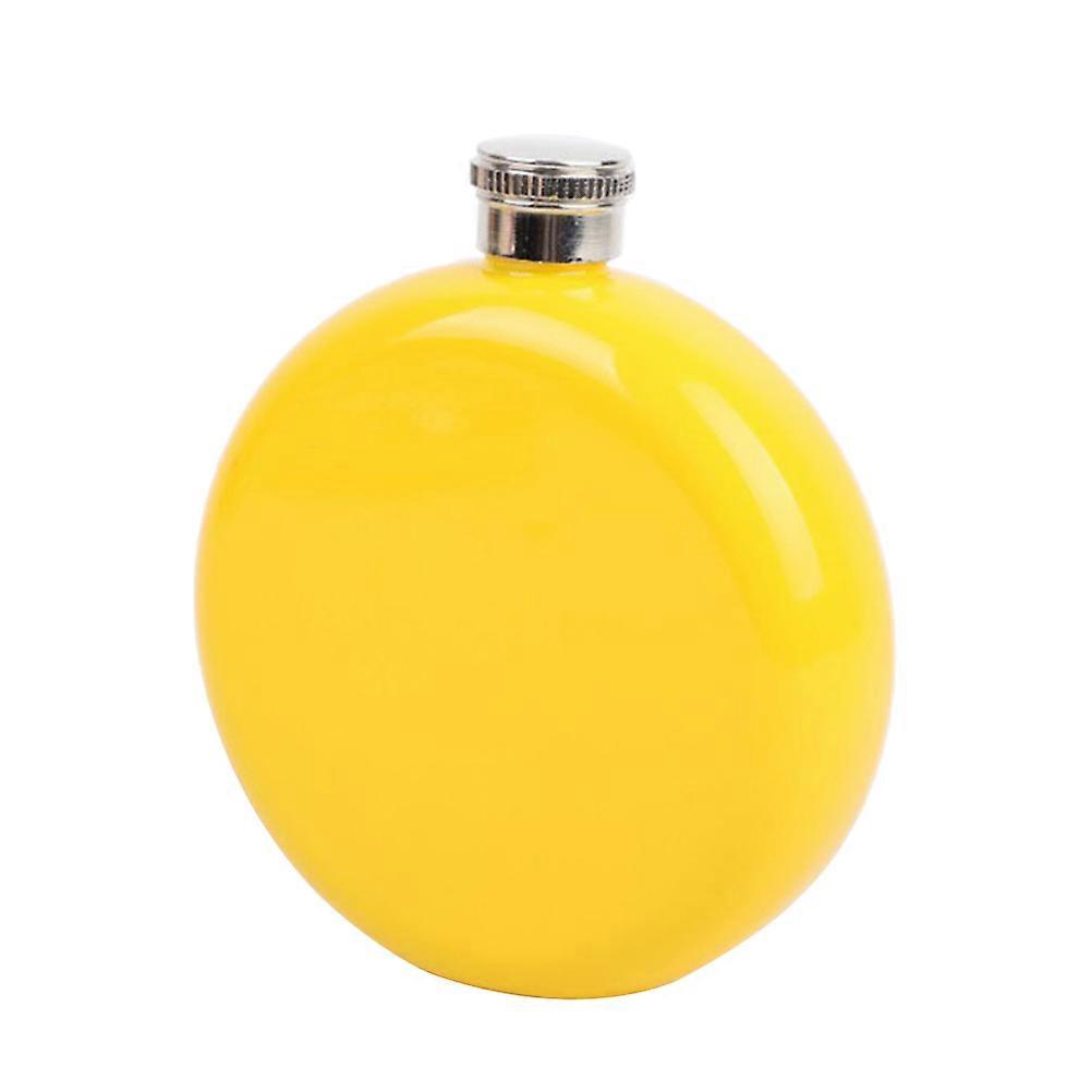 Portable Round Hip Flask With Flat Lid For Men And Women In Yellow Color Suitable For Hiking Traveling Hunting And Mountaineering 1Pcs