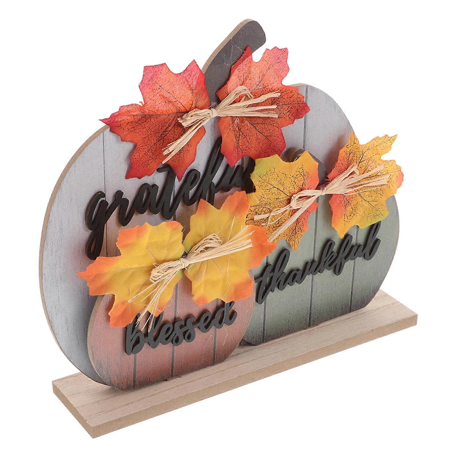 Wooden Pumpkin Tabletop Decoration Sign for Thanksgiving Harvest Blessings and Gratitude in