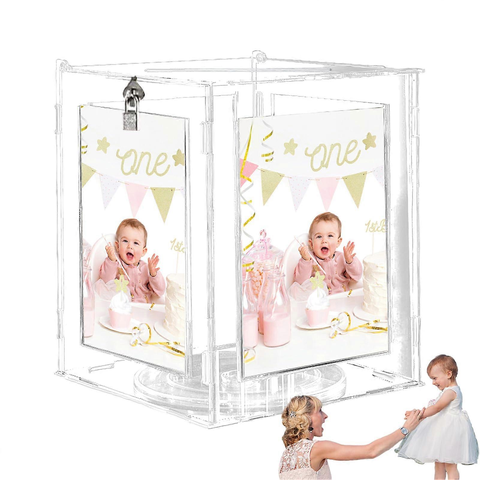 Wedding Card Holder Box Acrylic Rotating Photo Frame Box Transparent Large Envelope Box With Lock For Weddings