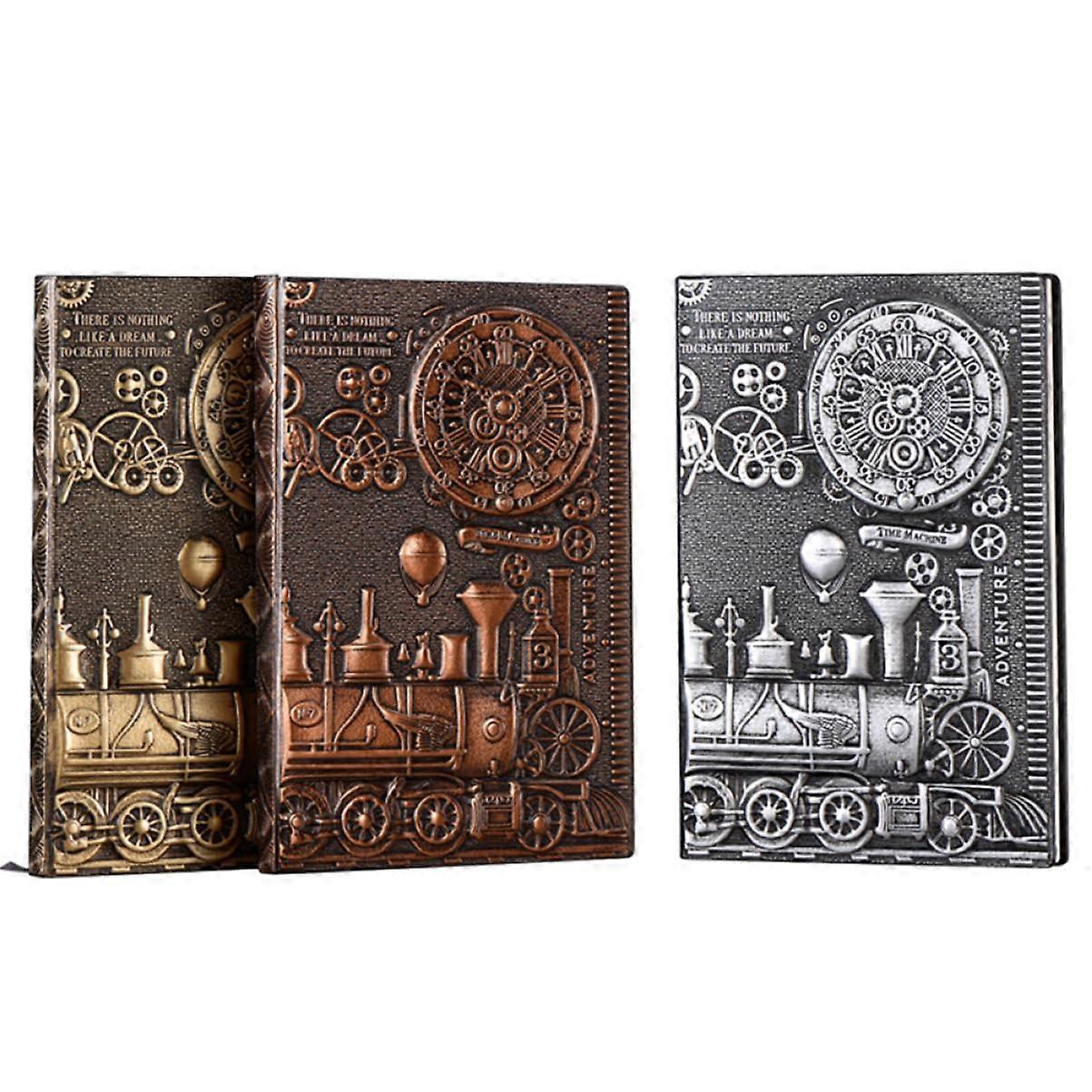 PU Notebook A5 Vintage Embossing Lined Notebook for Office and Travel Durable Paper Silver Cover