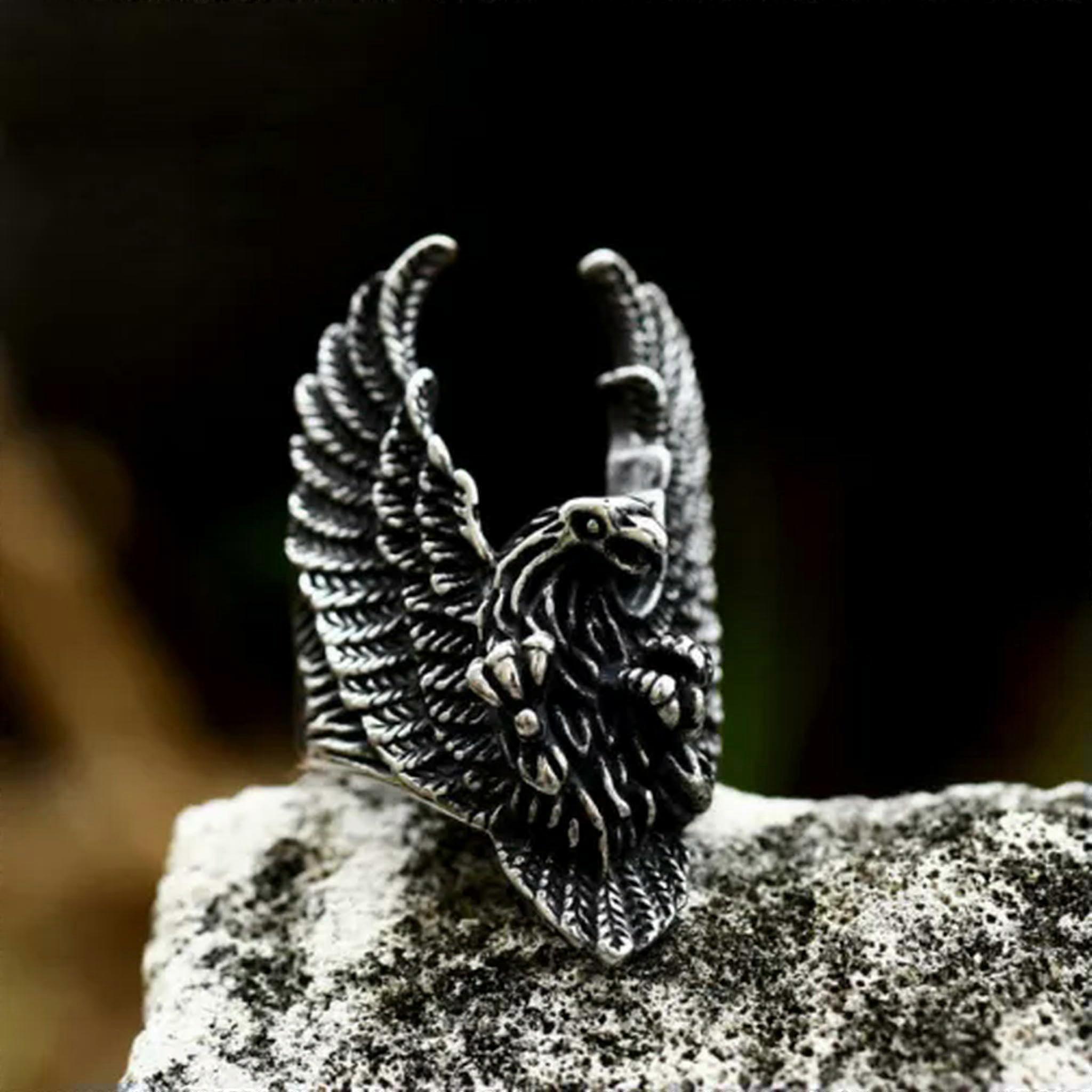 performance men's eagle hunting ring, stainless steel, flying eagle, biker punk ring8