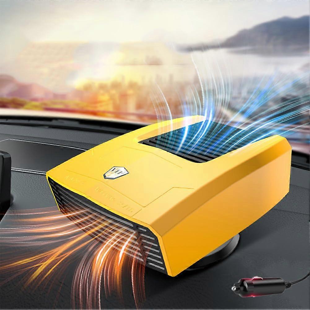 Car Heater 12V Portable Defogger Fan 360-Degree Swivel 60-Degree Tilt 2-In-1 Heating And Cooling Defroster Yellow