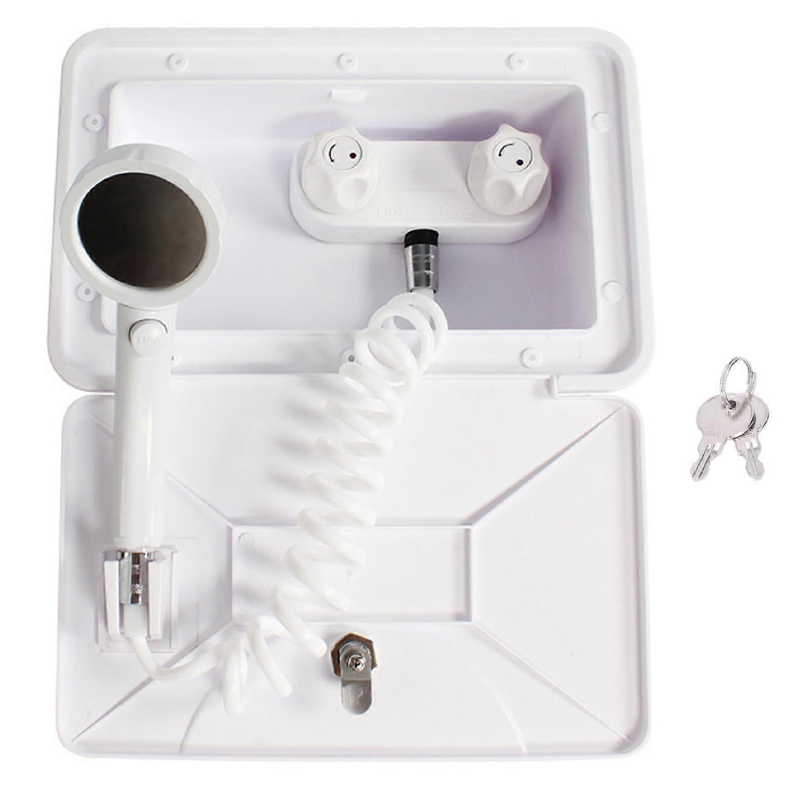 Outdoor Shower Box Kit, RV Shower Cubicle, Handheld Outdoor Shower Box, Hot Cold Switch with 2 Buttons for RV, Camper, Van, Motorhome and Boat.