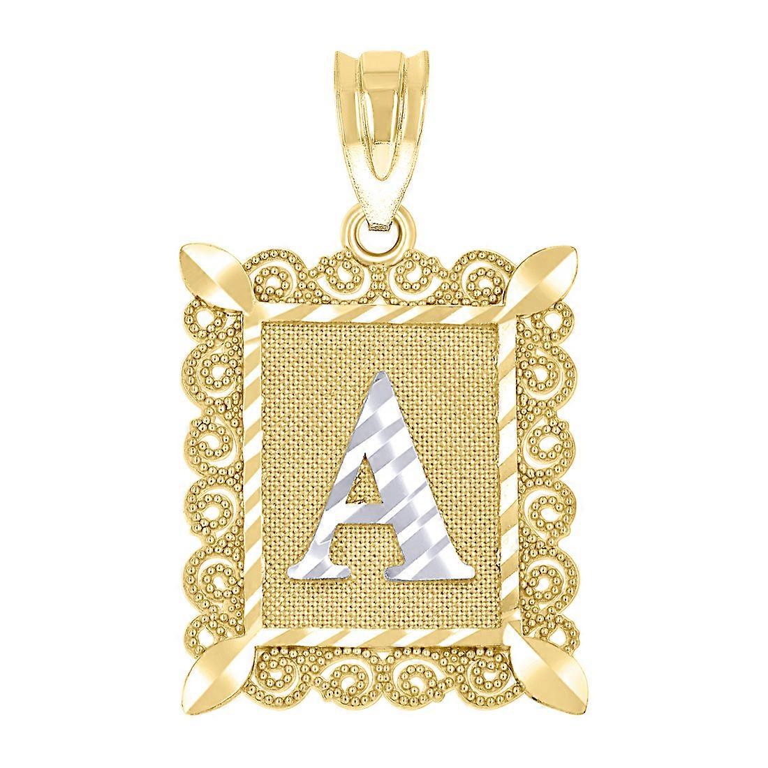 10k Two tone Gold Unisex Sparkle Cut Letter Name Personalized Monogram Initial a Charm Pendant Necklace 25.9x15.90mm Wid