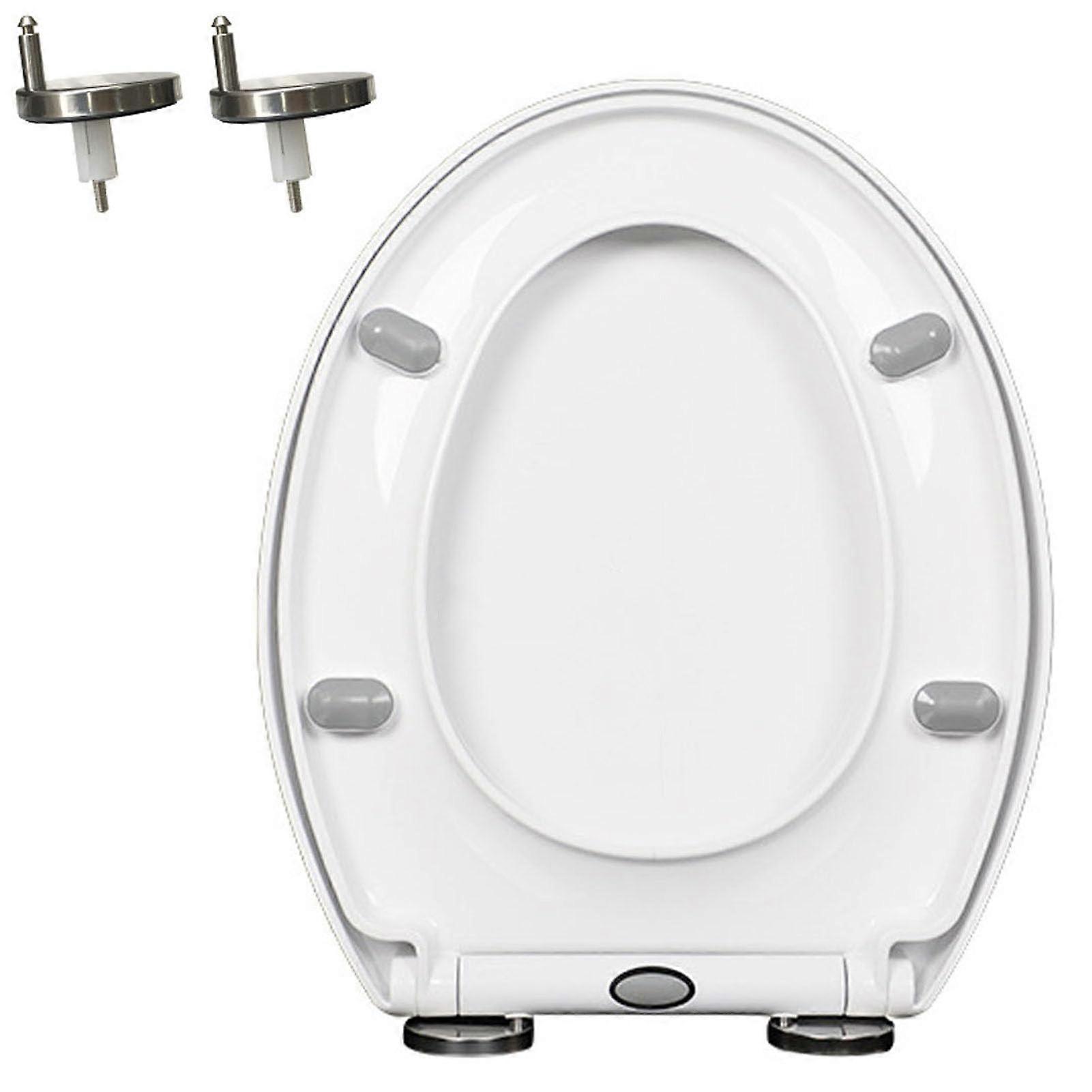 Slow Close Toilet Seat 360 Degree Hinge, OneClick Release, QuietClose Lid, O Shape White PP 43x37 cm