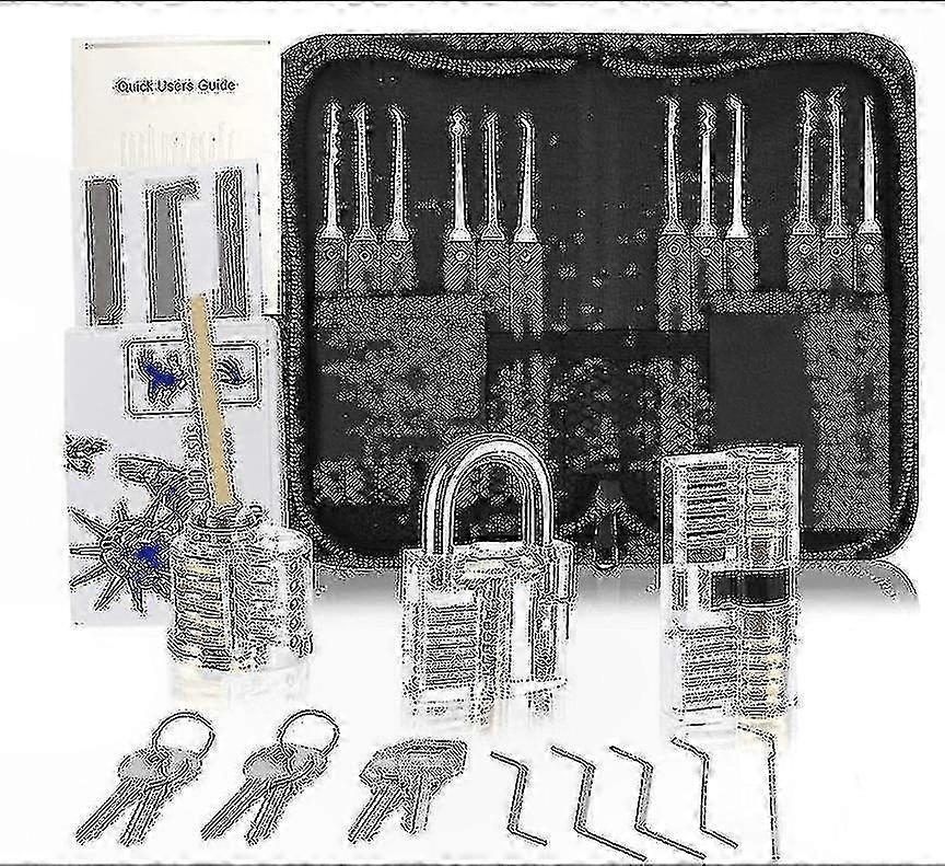 Beginner Locksmith Kit with 3 Transparent Practice Locks and 25 Tools for Skill Development