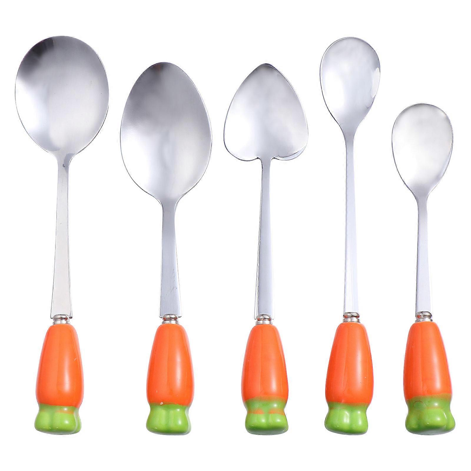 Unique Orange Ceramic Handle Drinking Spoon Set Designed For Adults Perfect For Daily Use 5Pcs