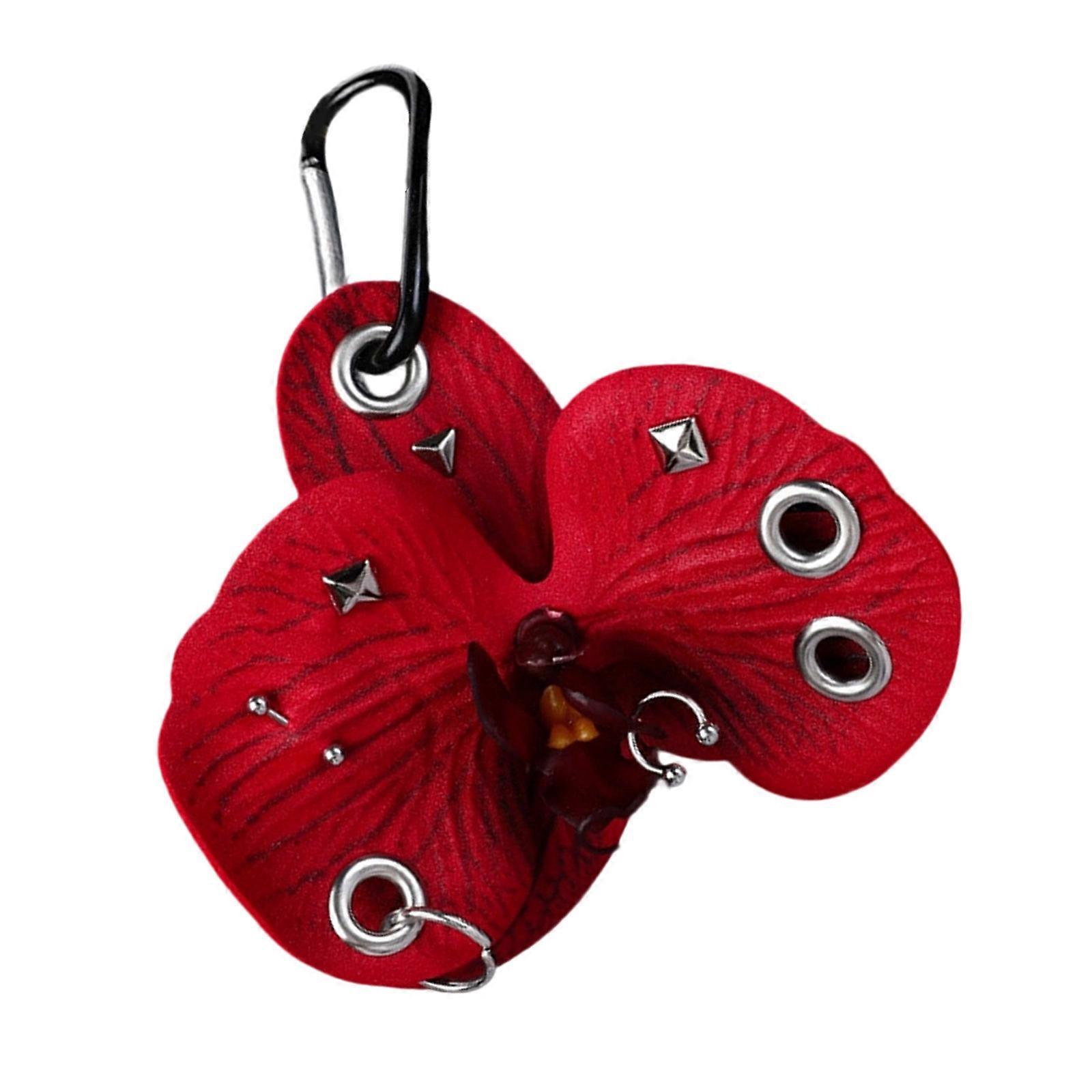 Modern Keychain Feature Animal Print Phalaenopsis Charm Design Easy Clip On Decoration For Purses And Backpack Red