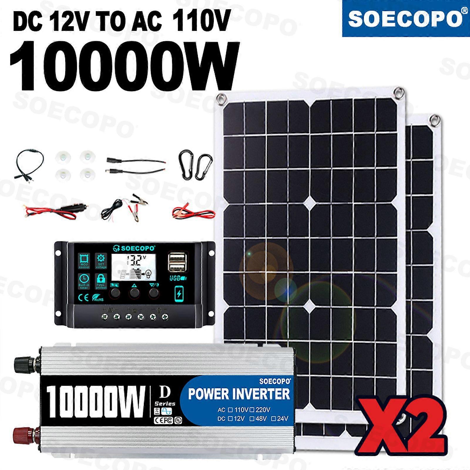 10,000W Solar Generator Kit | 12V-110V/220V Inverter + 2 Solar Panels + 100A Controller