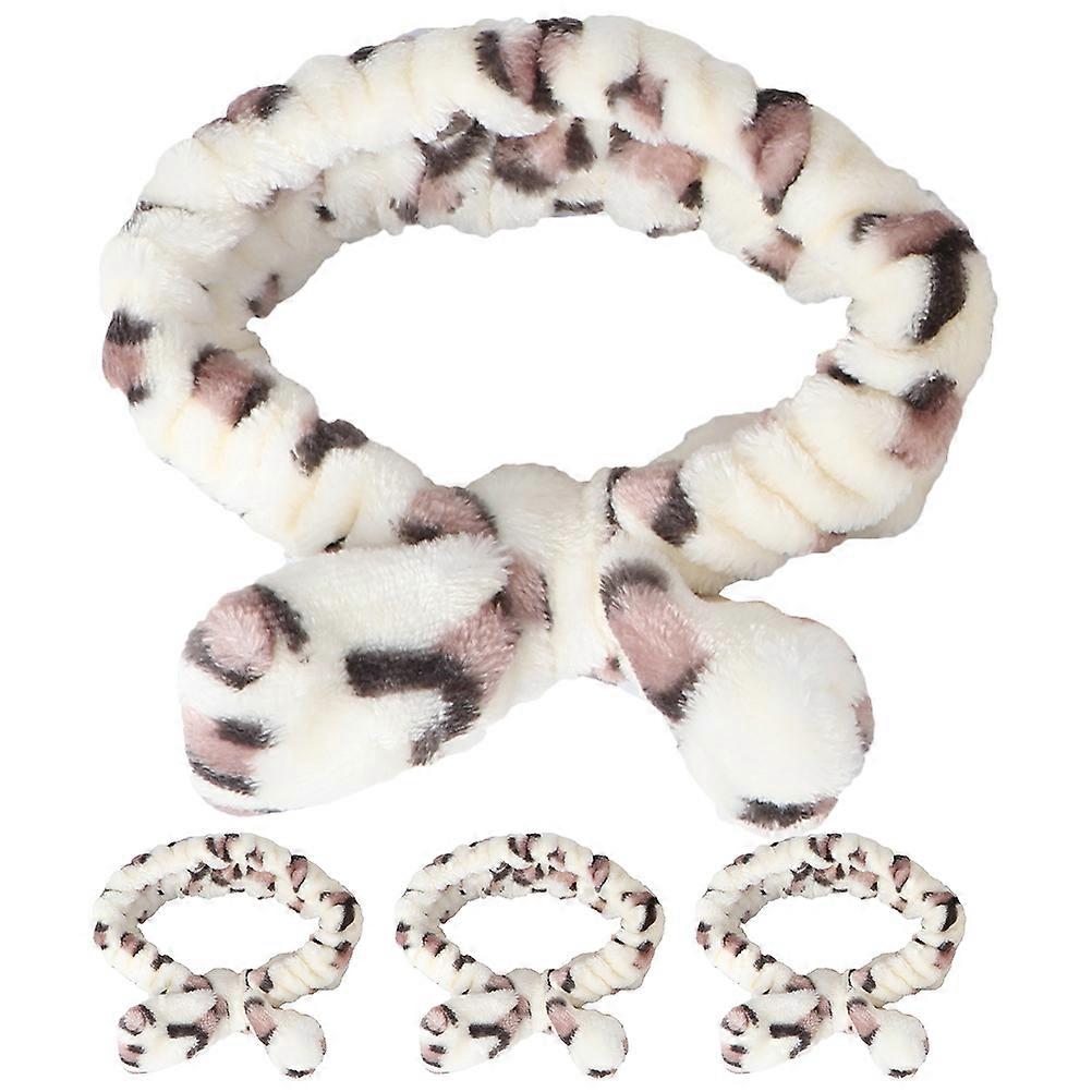 Facial Makeup Headband Hairband for Washing Face Leopard Coral Fleece Makeup Assistance Bathroom Routine 4Set