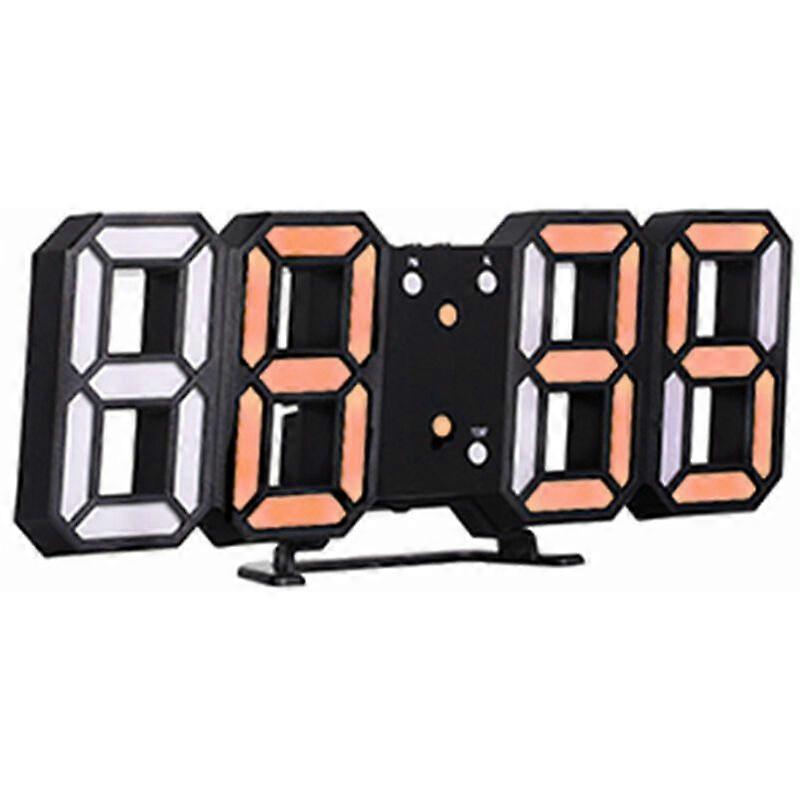3D LED Digital Electronic Clock Table Clock Wall Glowing Hanging Clock, Black Orange Display - Black Orange Display
