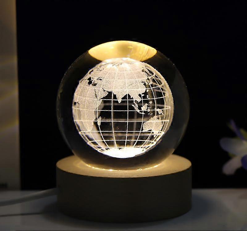 3D Crystal Ball Lamp With LED Light Solar System Planet Moon Globe Wooden Base Table Lamp Earth