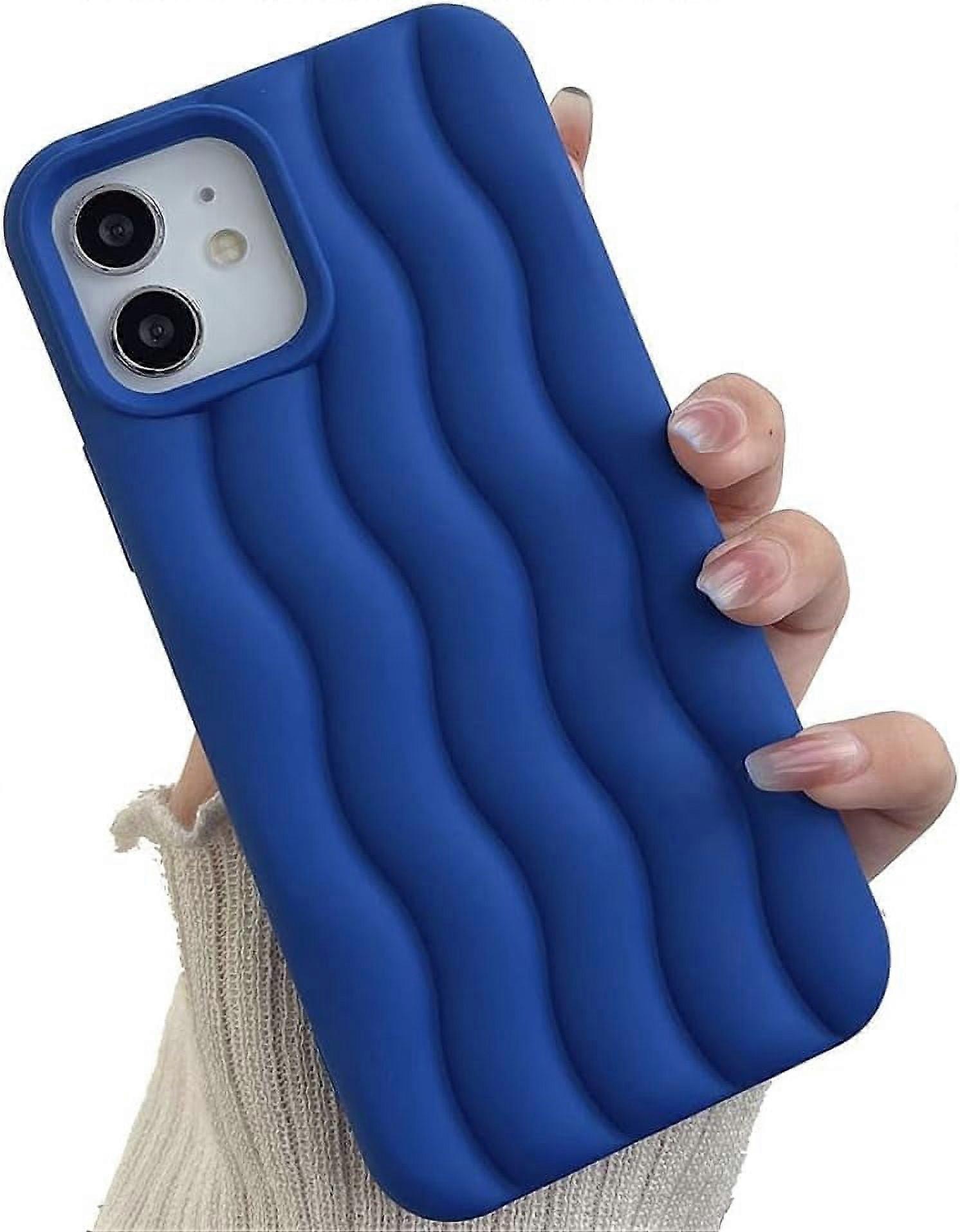 Cute 3D Wave Curly Frame iPhone Case Compatible with 12 Pro Max, Soft Shockproof Bumper for Women/Girls - Blue
