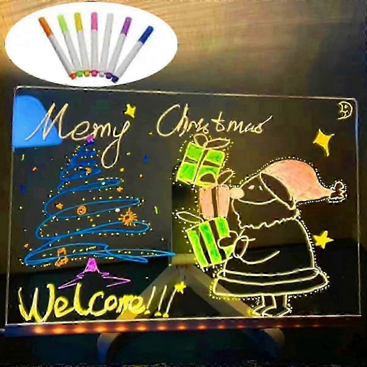 2024 LED Glow Message Board with Stand, Illuminated Acrylic Dry Erase Memo Board for Colourful Notes
