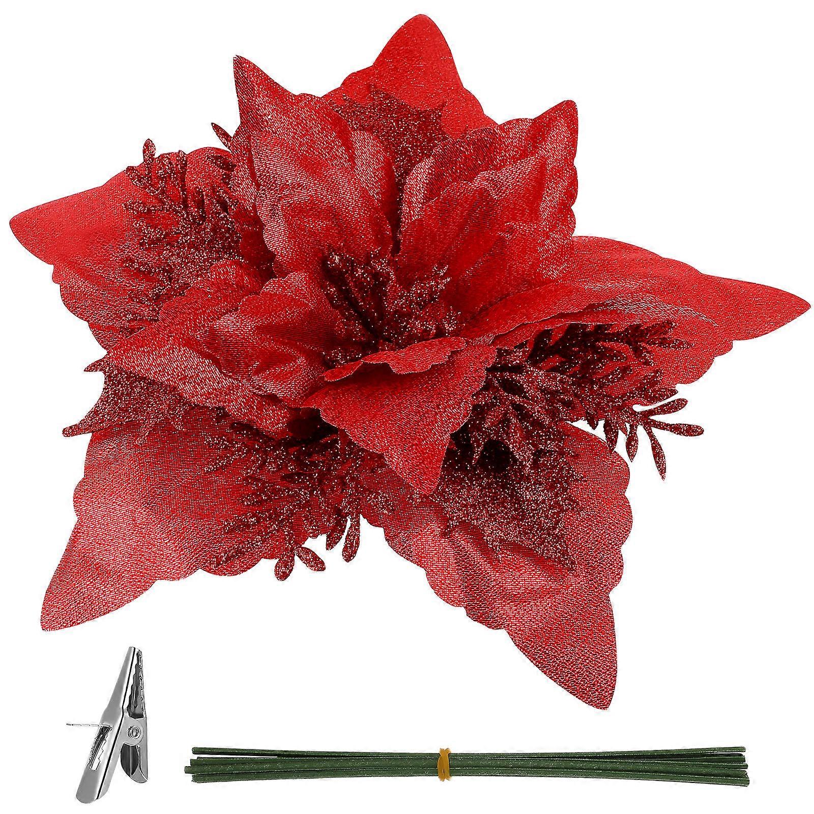 Red Christmas Flowers Artificial Decorations for Tree and Home 2Pcs