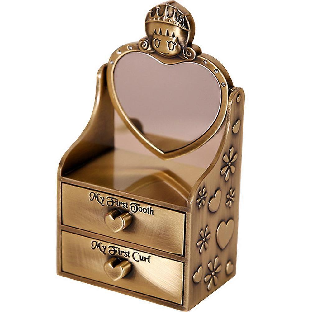 2Pcs Baby Tooth Box for Storage Creative Golden Metal Keepsake Case