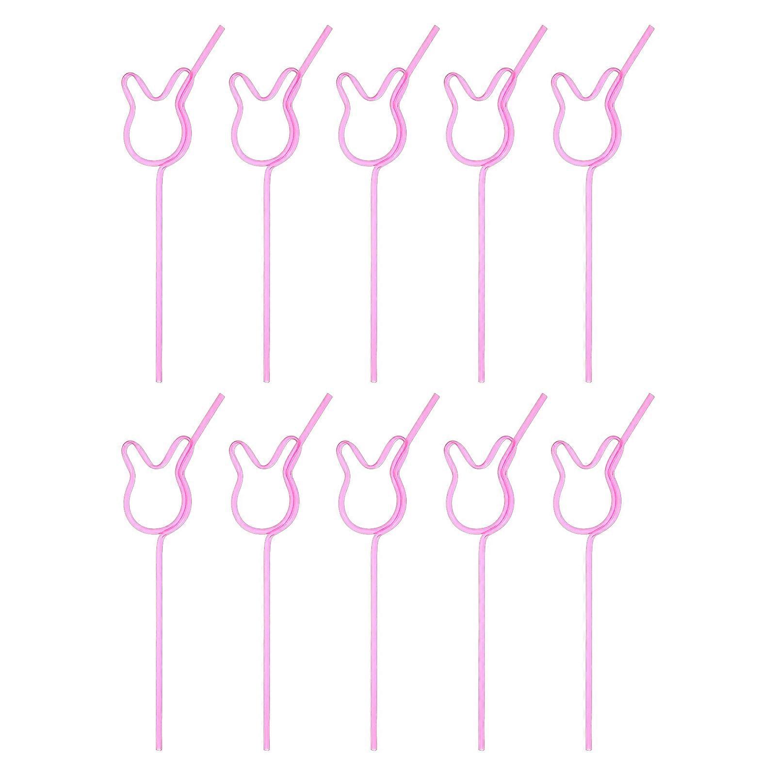 Bulk Pink Rabbit-Shaped Reusable Party Straws 30Pcs