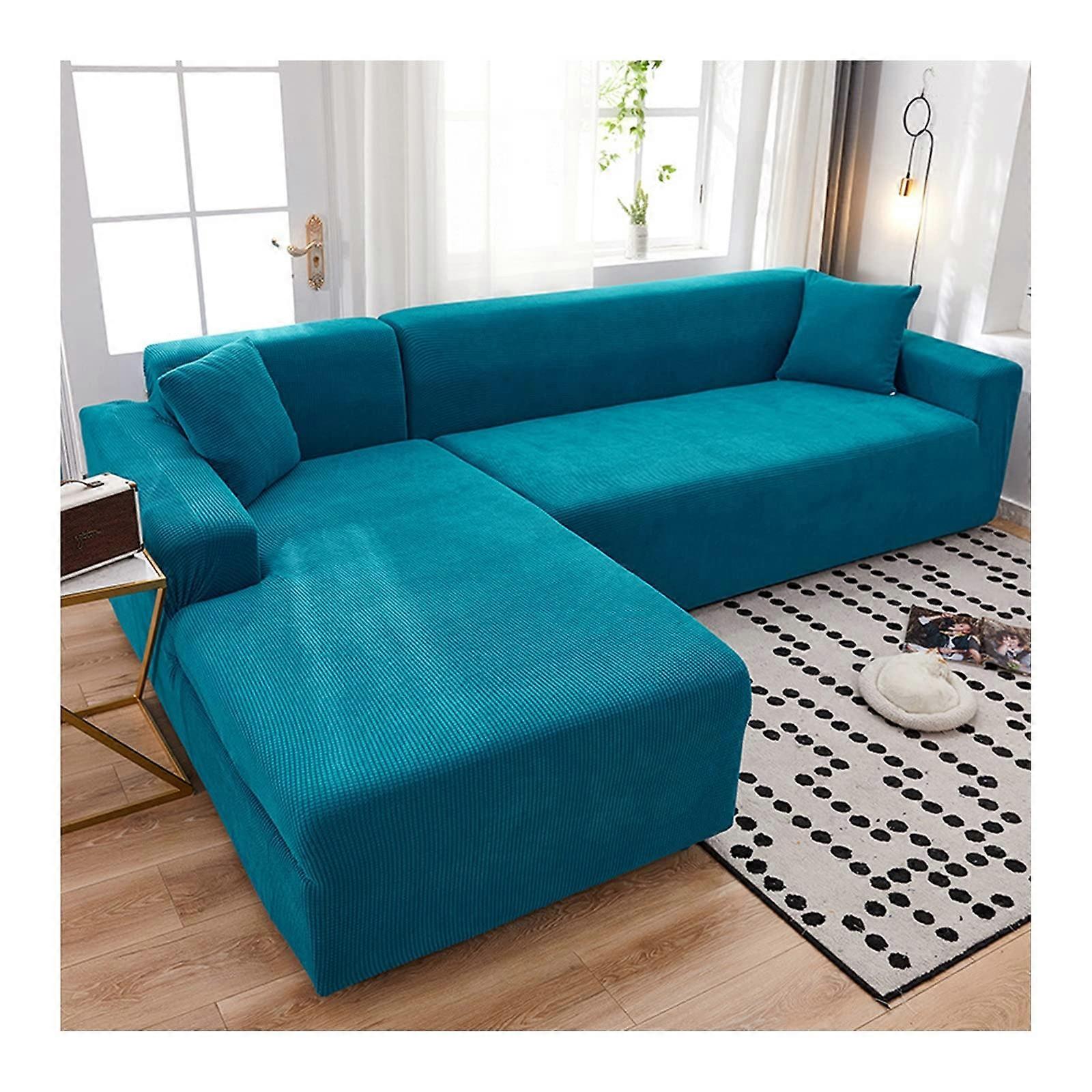 Stretch Couch Covers LShape Sectional Sofa Slipcover Polyester Blue Green 3Seater 175220cm and 4Seater 225290cm