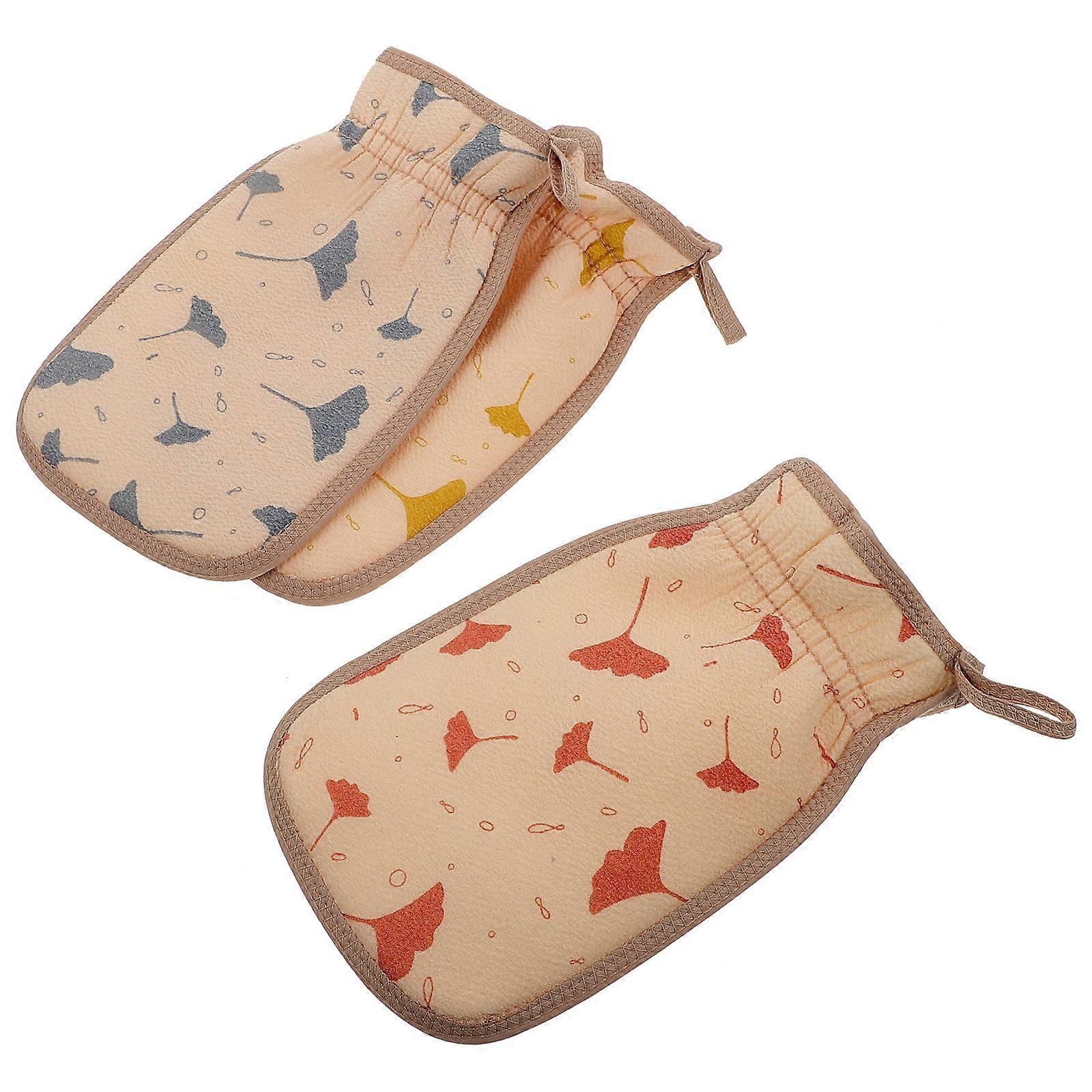 Body Scrub Gloves 3Pcs Exfoliating Bathing Towels For Adults Yellow Rectangular Thickened Double-Sided Design Body Cleaning