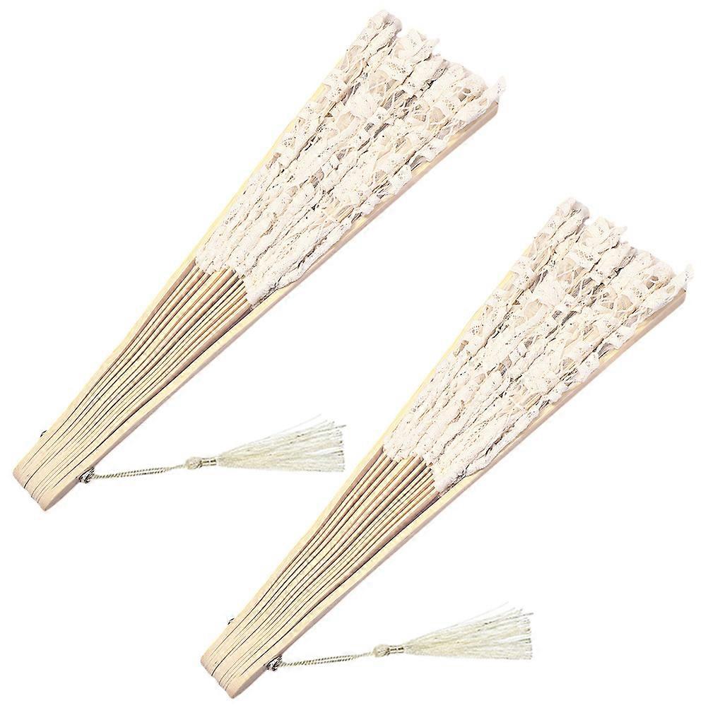 Folding Fan for Daily Use with 8Pcs Vintage Lace Hand Fans Beige