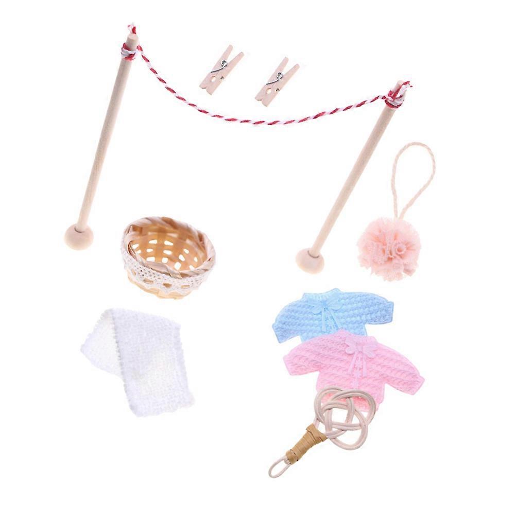 Dollhouse Laundry Set Miniature Clothesline Accessories 5 Sets For Hobbyists Indoor Outdoor Drying Functionality