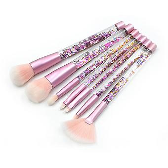 Veeki Set of 7 Clear Crystal Diamond Particle Handle Makeup Brushes with Quicksand Liquid Particle Sequins, Blending Brush Set Beauty Makeup Toolsstyl
