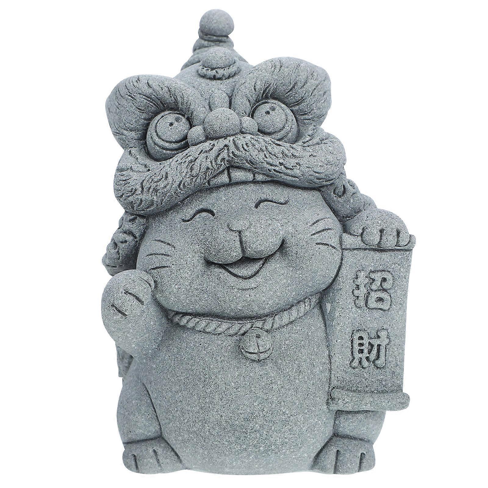 Grey Chinese Style Cat Statue for Garden Decor 4Pcs Bluestone Kitten Statues
