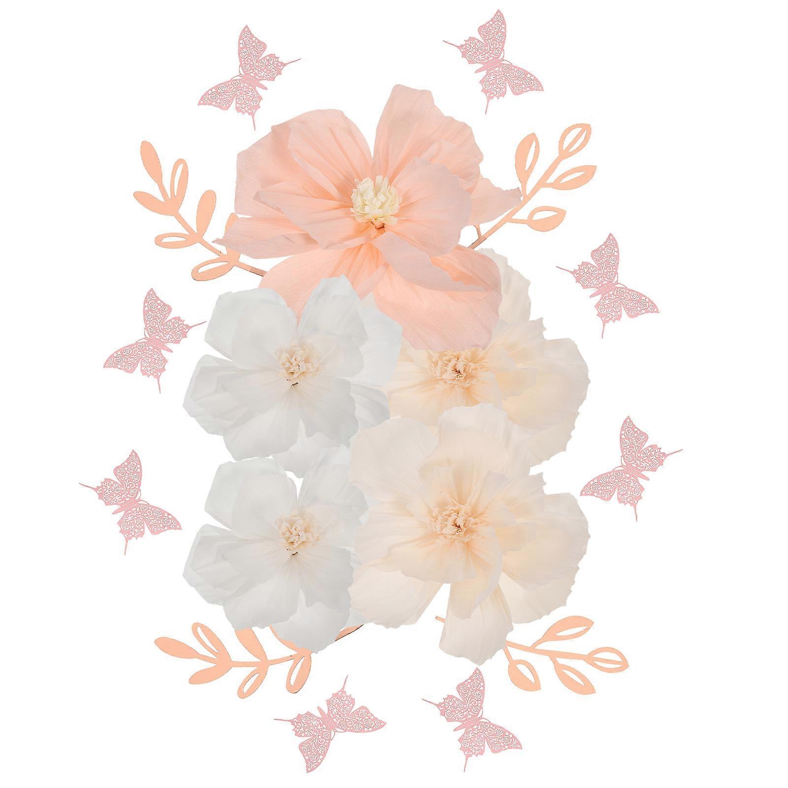 Wedding Paper Flower Decorations for Wall Pink 4Sets with Leaves