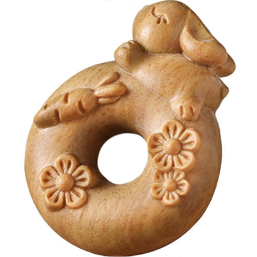 Wooden Doughnut Figurine for Decoration 4Pcs Rabbit Statue Key Chain Ornament