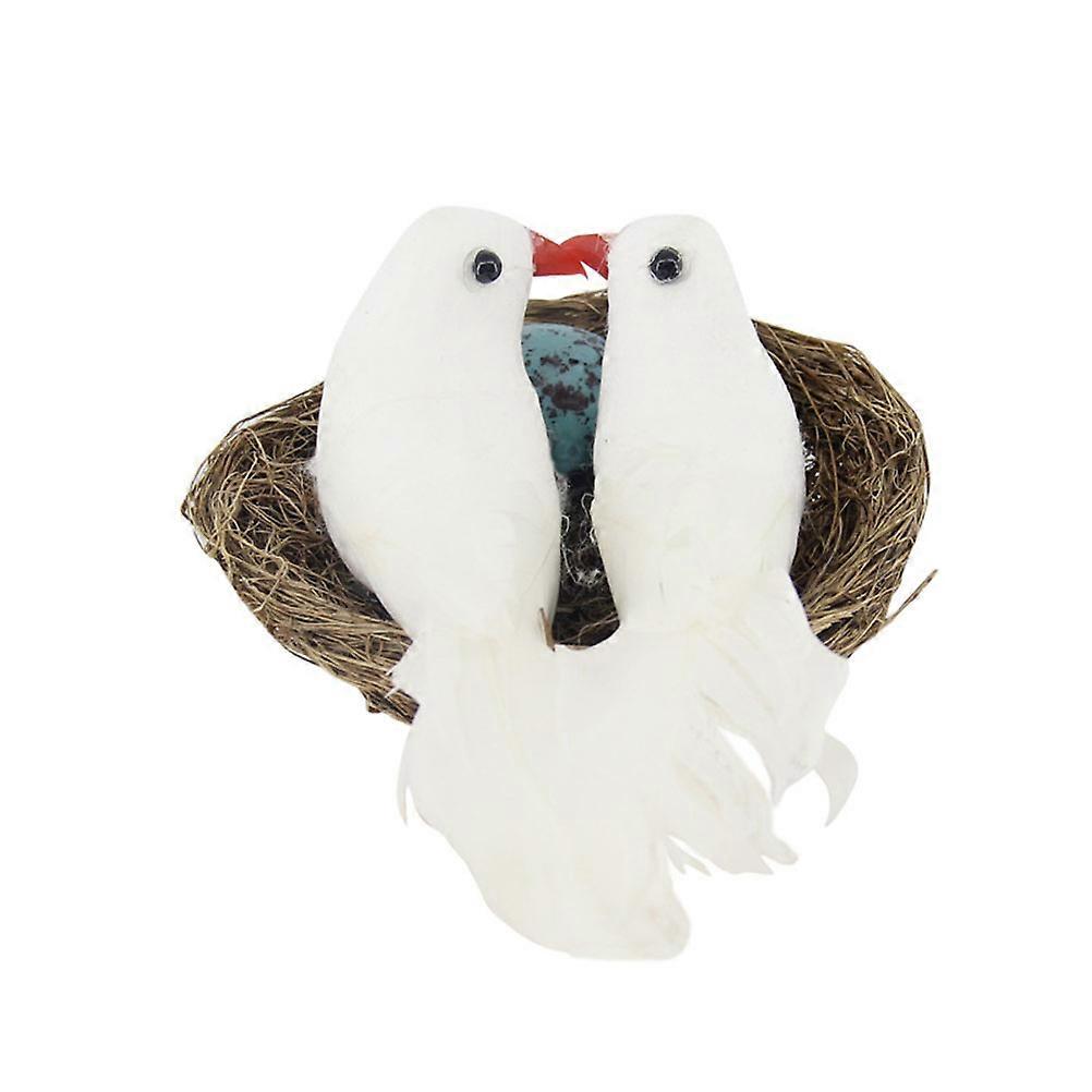 Simulation Peace Dove White Dummy Dove with Bird Nest for Banquet Decoration 3Pcs