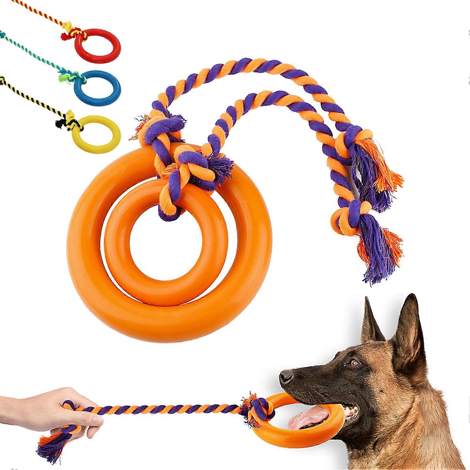 PetClub Indestructible Dog Toys Power Chew Textured Dog Chew Ring Toy with Rope Interactive Training Rubber Chewy Pet Toy with Rope