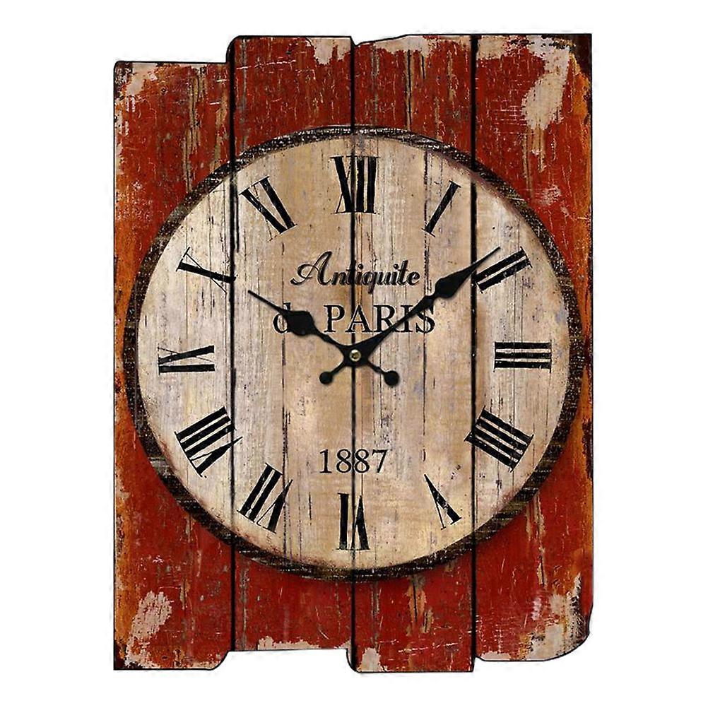 Rustic Wall Clock for Decoration Use 2Pcs Wooden Clock in Dark Red