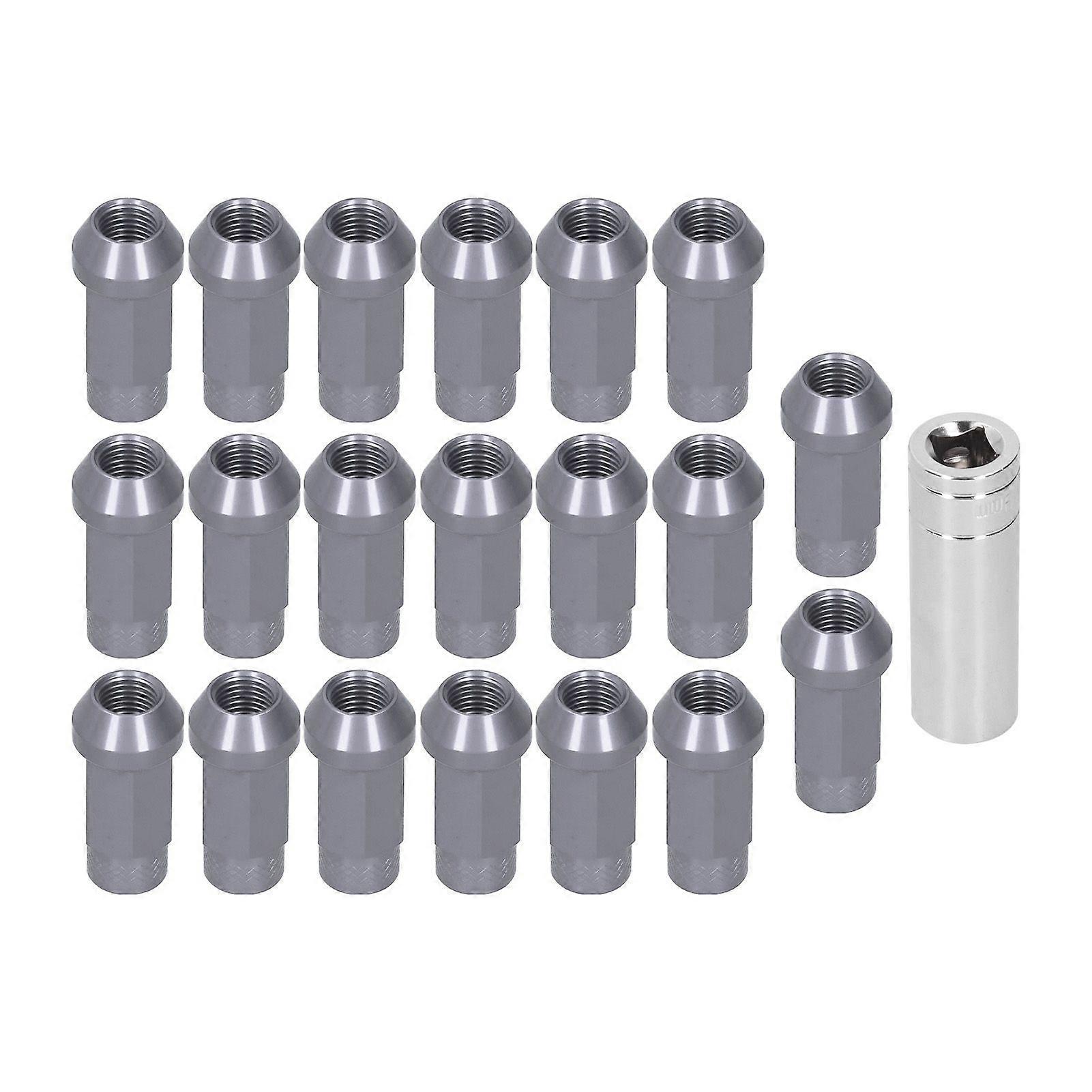 20pcs Wheel Lug Nuts M14x1.5 Thread 2in Height 7075-T6 Aluminum Thru Hole Locking Lug NutsTitanium Color