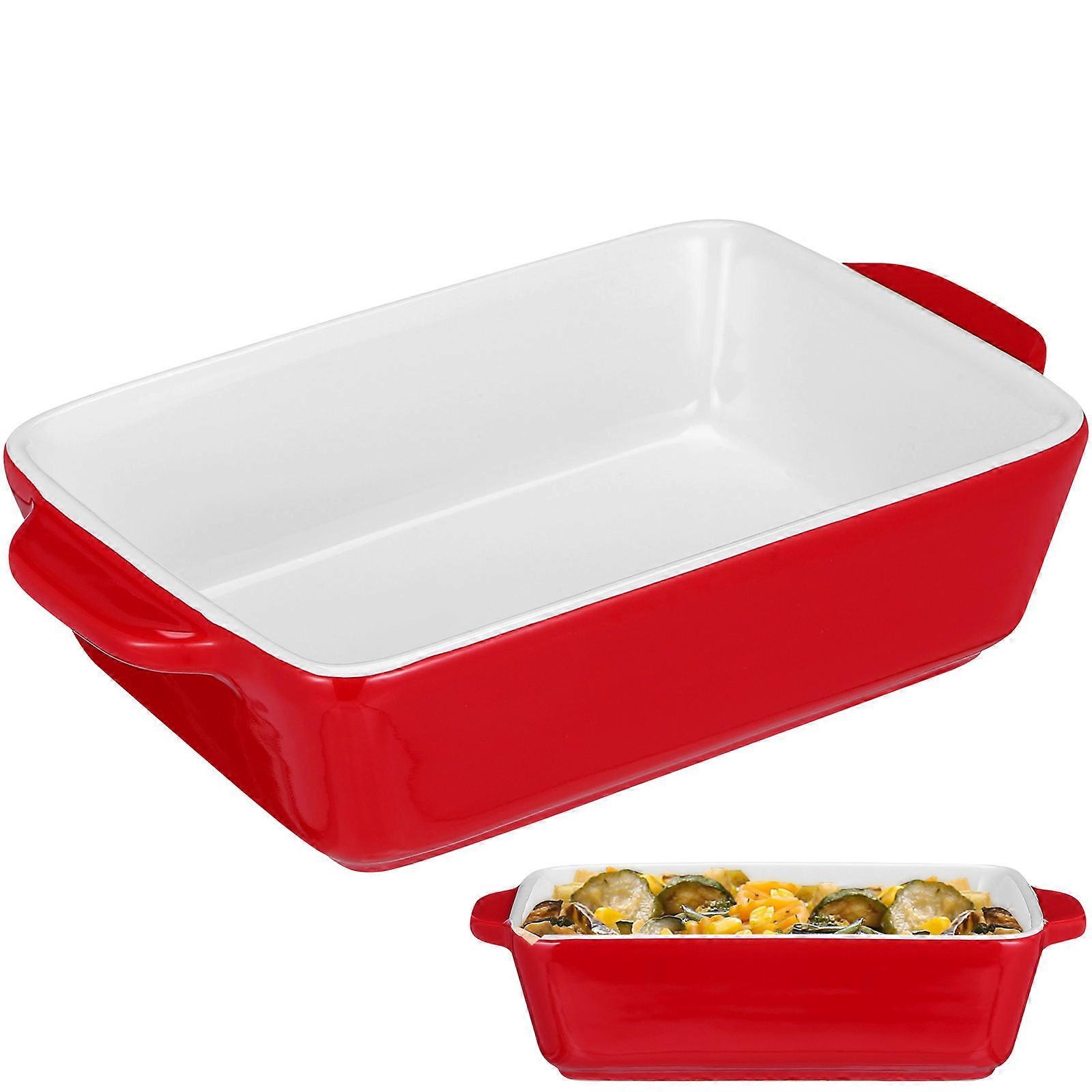 3Pcs Elegant Baking Tray Ceramic Oven Use Ideal for Home Baking Red Easy to Clean
