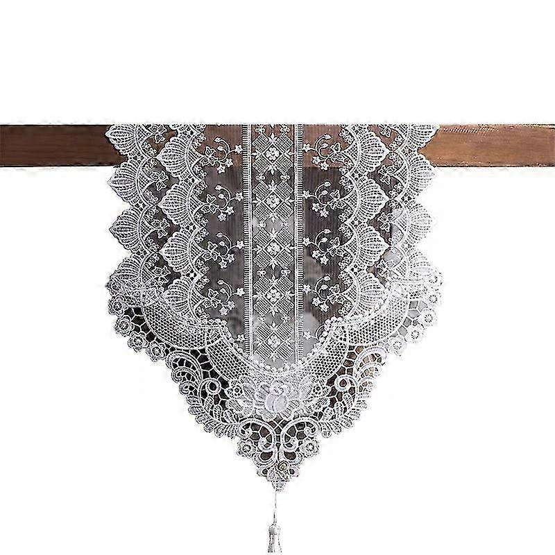 25-26 Mesh Table Runner White Embroidered Dining Decor - Beautiful white embroidery details add a touch of elegance to your dining table.