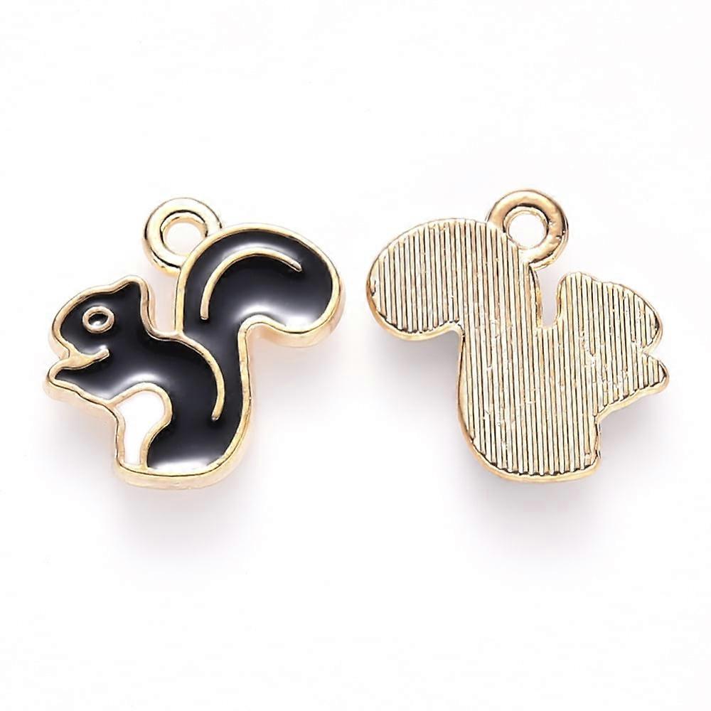 Alloy Enamel Charms Squirrel Light Gold Black