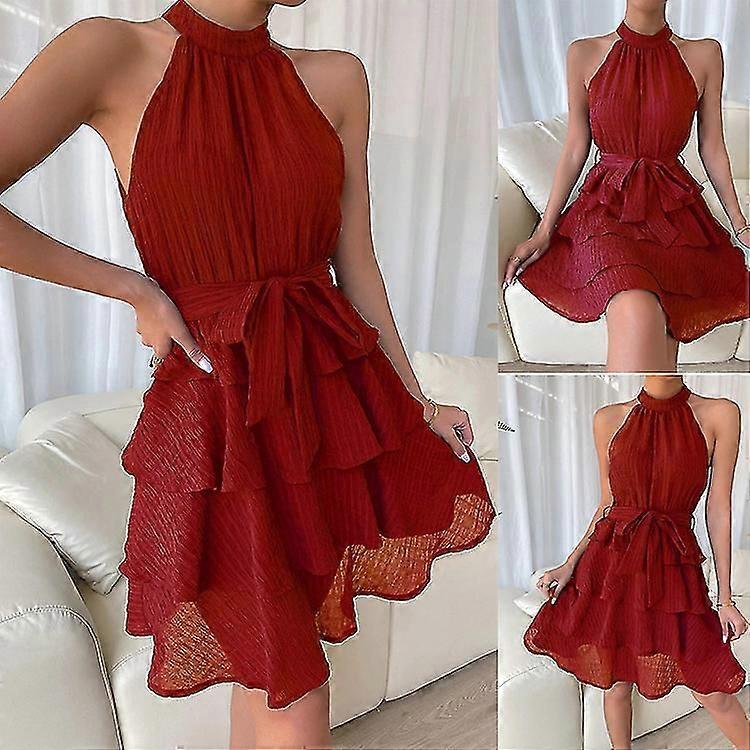 Frühling und Sommer Damen Patchwork ärmelloses Rüschenkleid