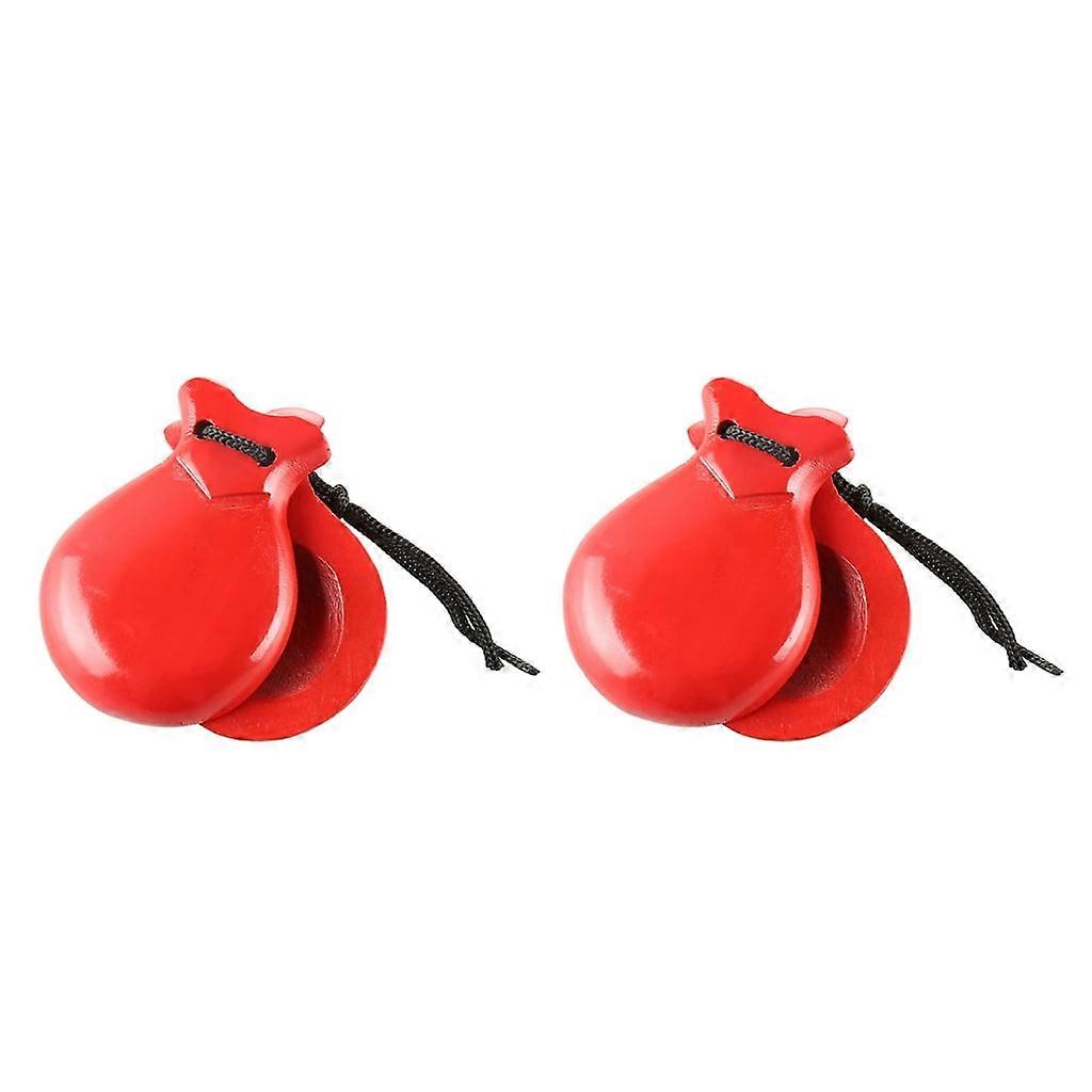 2 Pcs Wood Flamenco Dance Castanets with String Percussion Musical Instrument