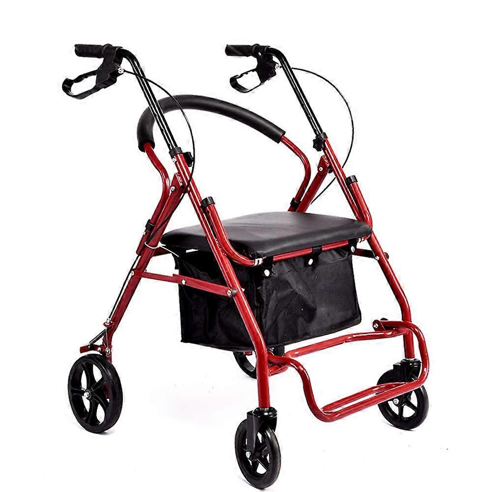 Folding Rollator FourWheel Walker With Seat And Back Support Lightweight Medical Mobility Aid