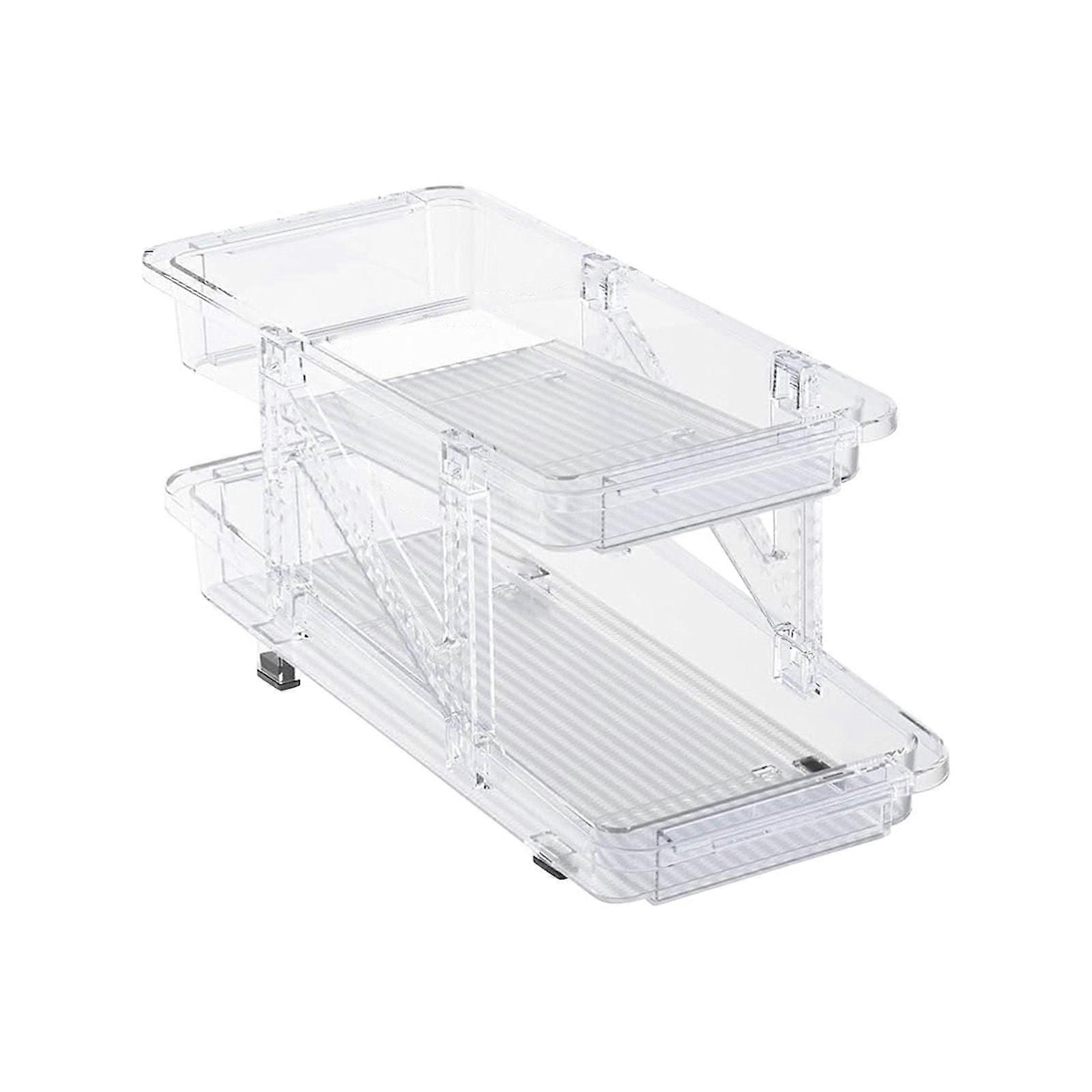 Poaug Infinite Telescopic Beverage Storage Box, Compatible with Refrigerator Can Organizer, Automatic Positioning Transparent Double Layer Cola Rack