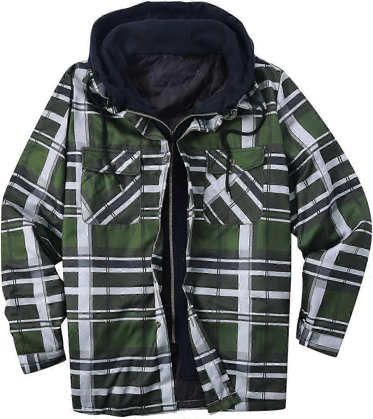 Jaquetas de Flanela para Homens, Forrado com Capuz Xadrez Jaqueta Casaco Acolchoado Engrossado com Zíper, Jaqueta de Esqui Impermeável para Homens Irregular Estampada com Botões W