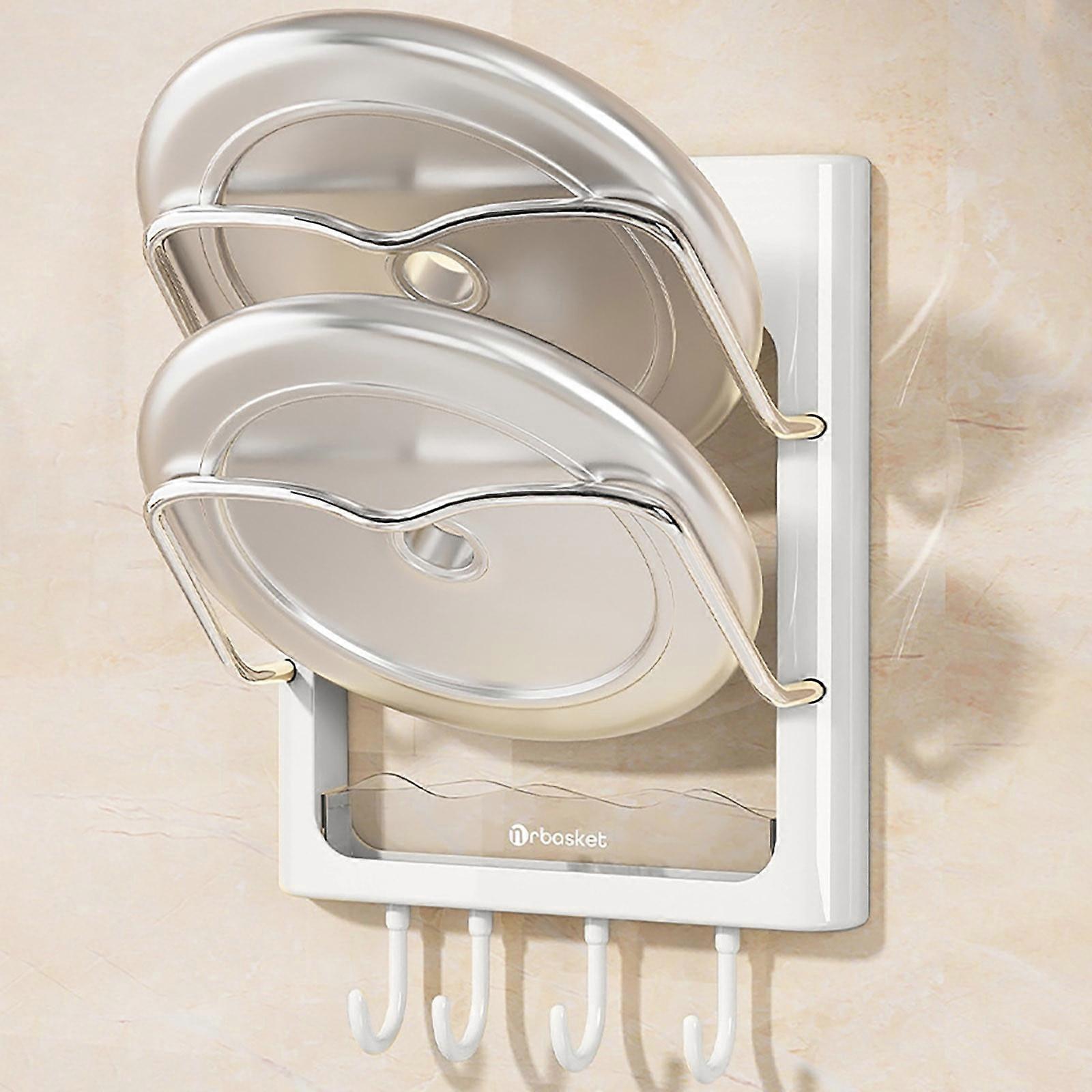 Wall Mounted Pot Cover Rack with Holes, Multifunctional Kitchen Storage Rack Compatible with Cutting Boards, Multi-Layer Organizer