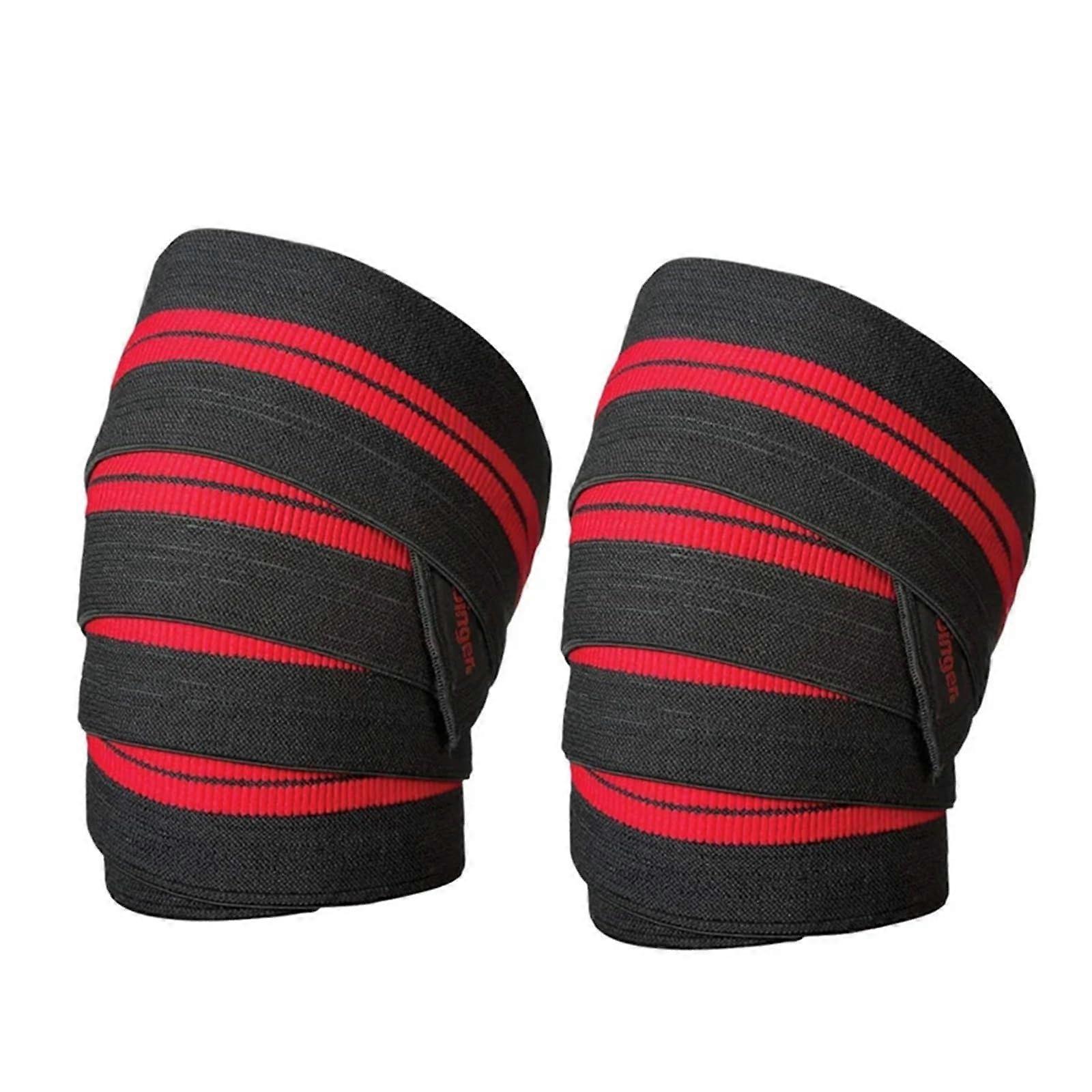 Sports Knee Support 1 Pair Weightlifting Knee Wraps For Powerlifting And Squat Compression Elastic Red